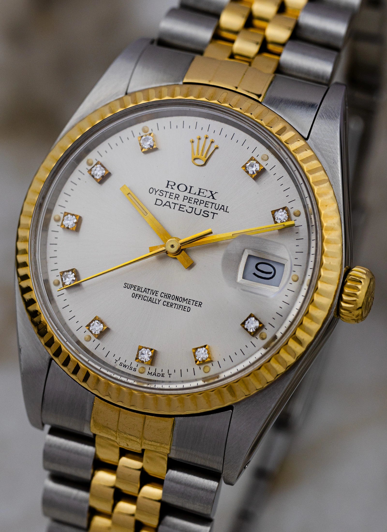 1985 Rolex Datejust Silver Diamond Dial 16013 Box