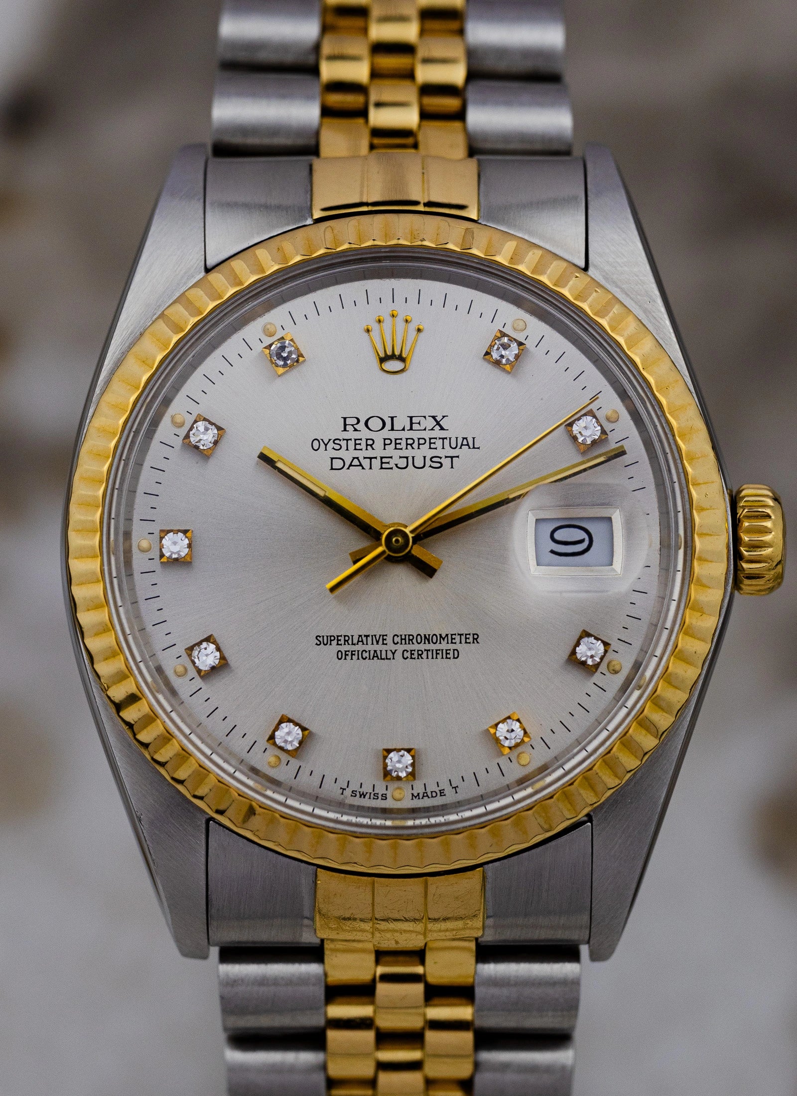 1985 Rolex Datejust Silver Diamond Dial 16013 Box