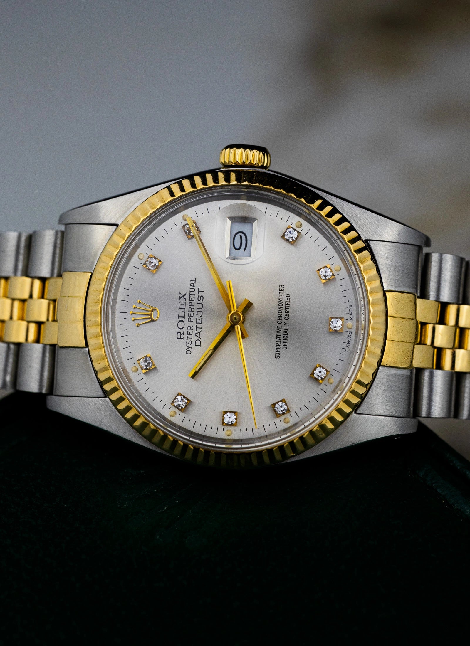 1985 Rolex Datejust Silver Diamond Dial 16013 Box