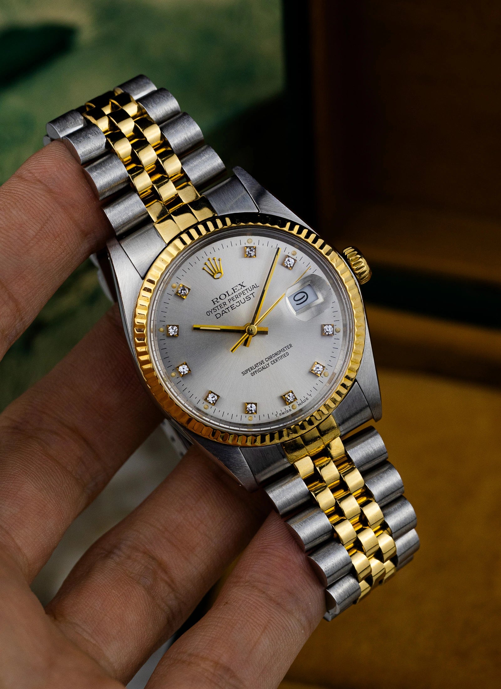 1985 Rolex Datejust Silver Diamond Dial 16013 Box