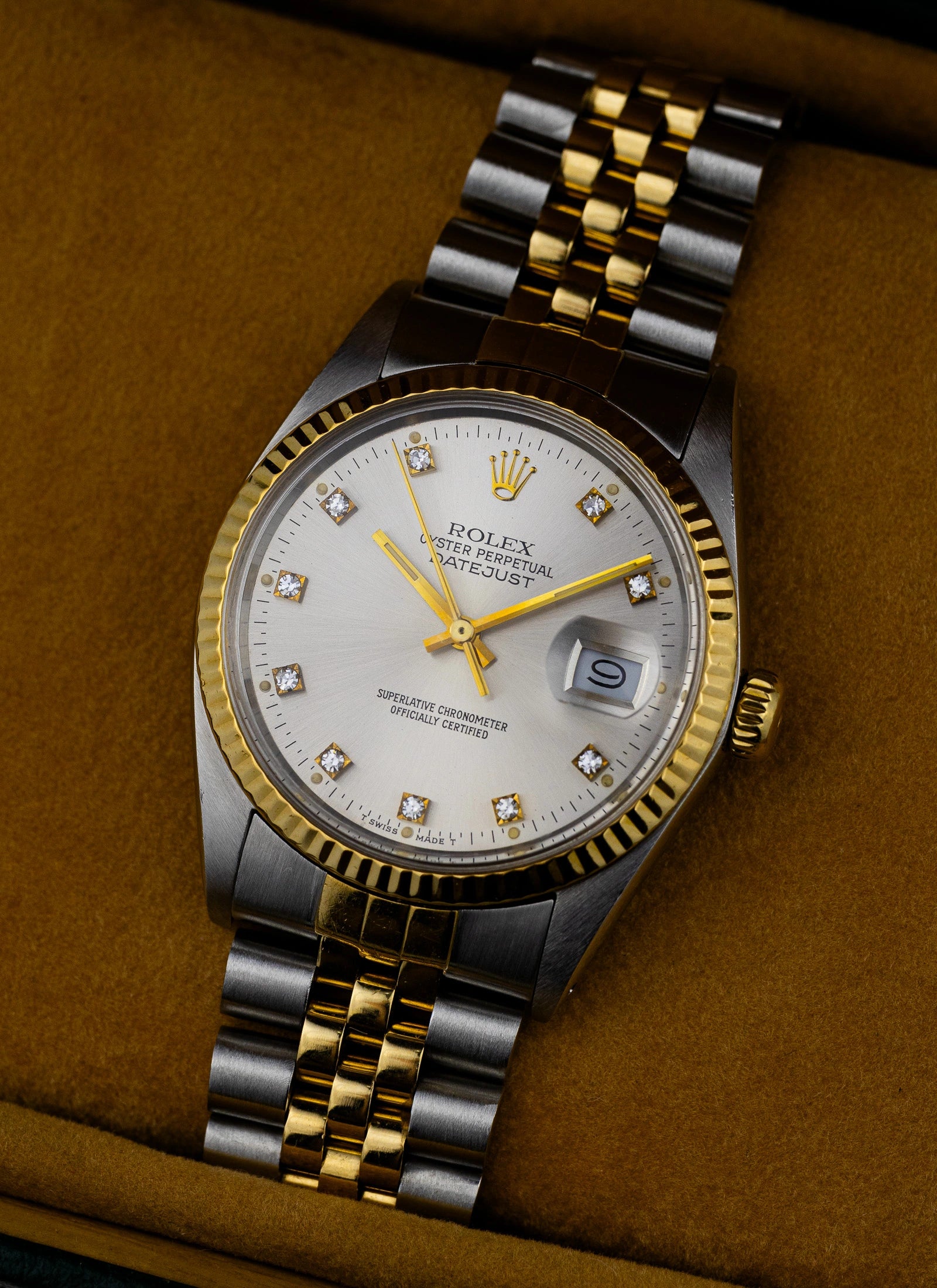 1985 Rolex Datejust Silver Diamond Dial 16013 Box