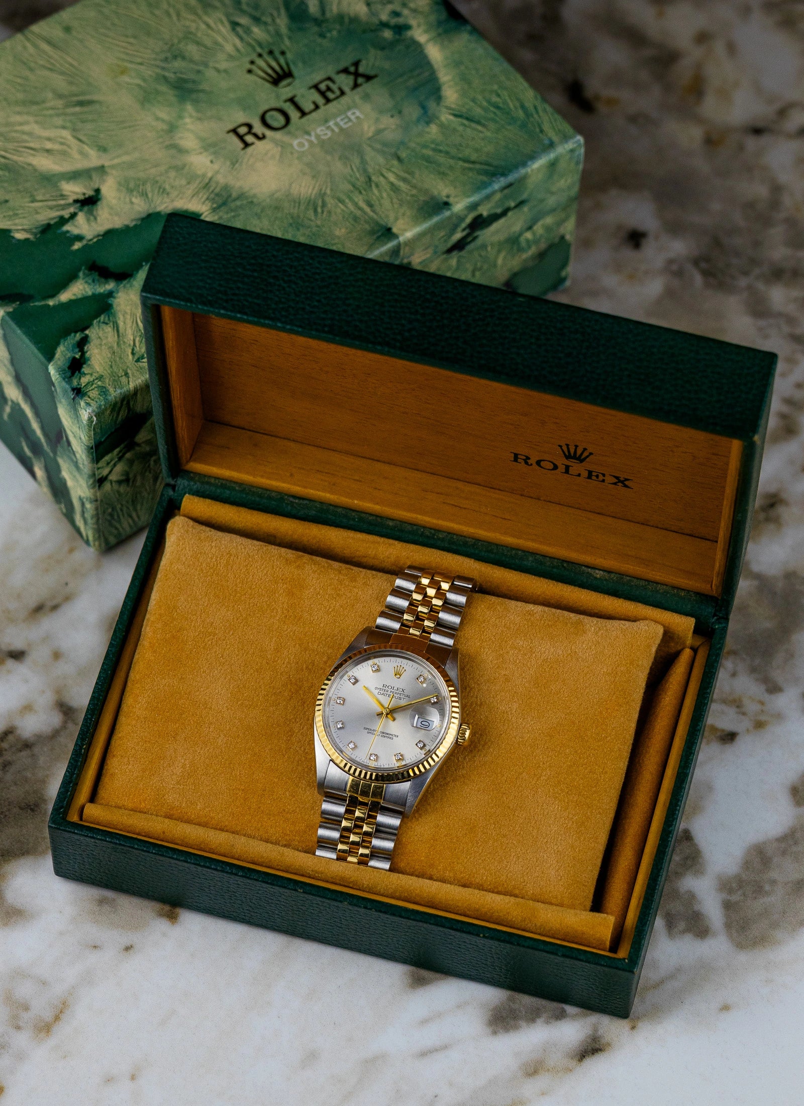 1985 Rolex Datejust Silver Diamond Dial 16013 Box