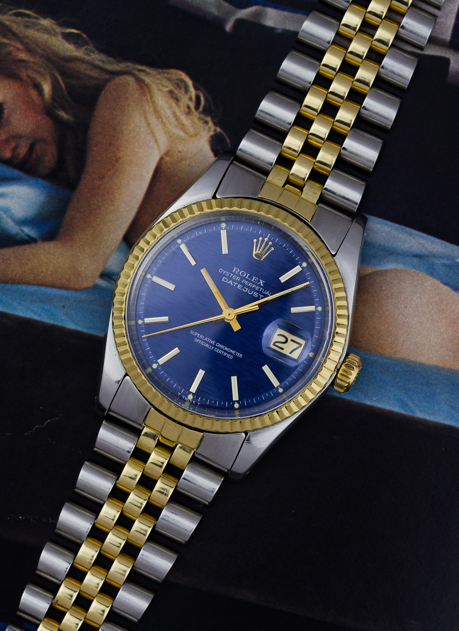 1974 Rolex Datejust Shantung Blue Dial 1601 Serviced