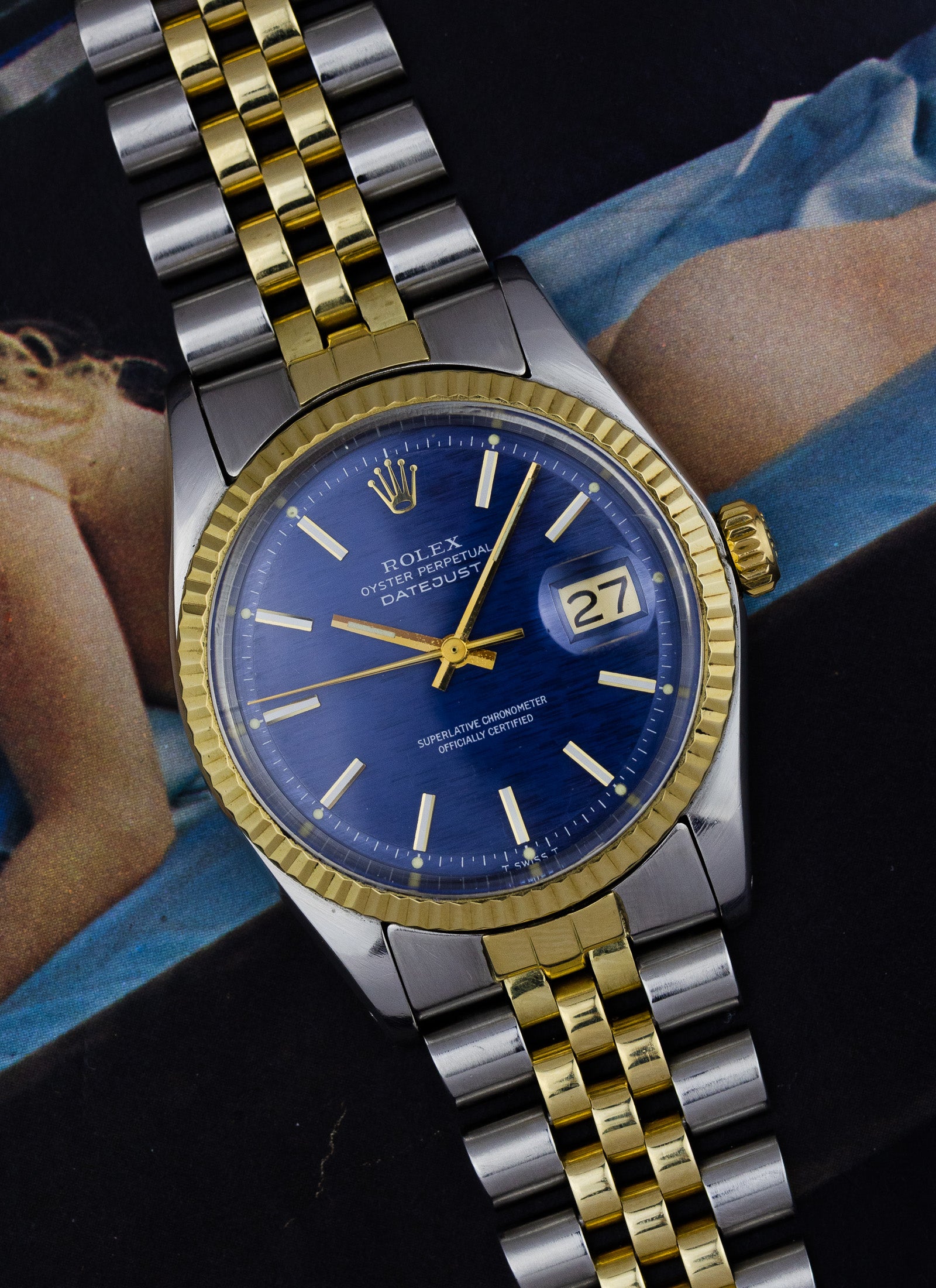 1974 Rolex Datejust Shantung Blue Dial 1601 Serviced