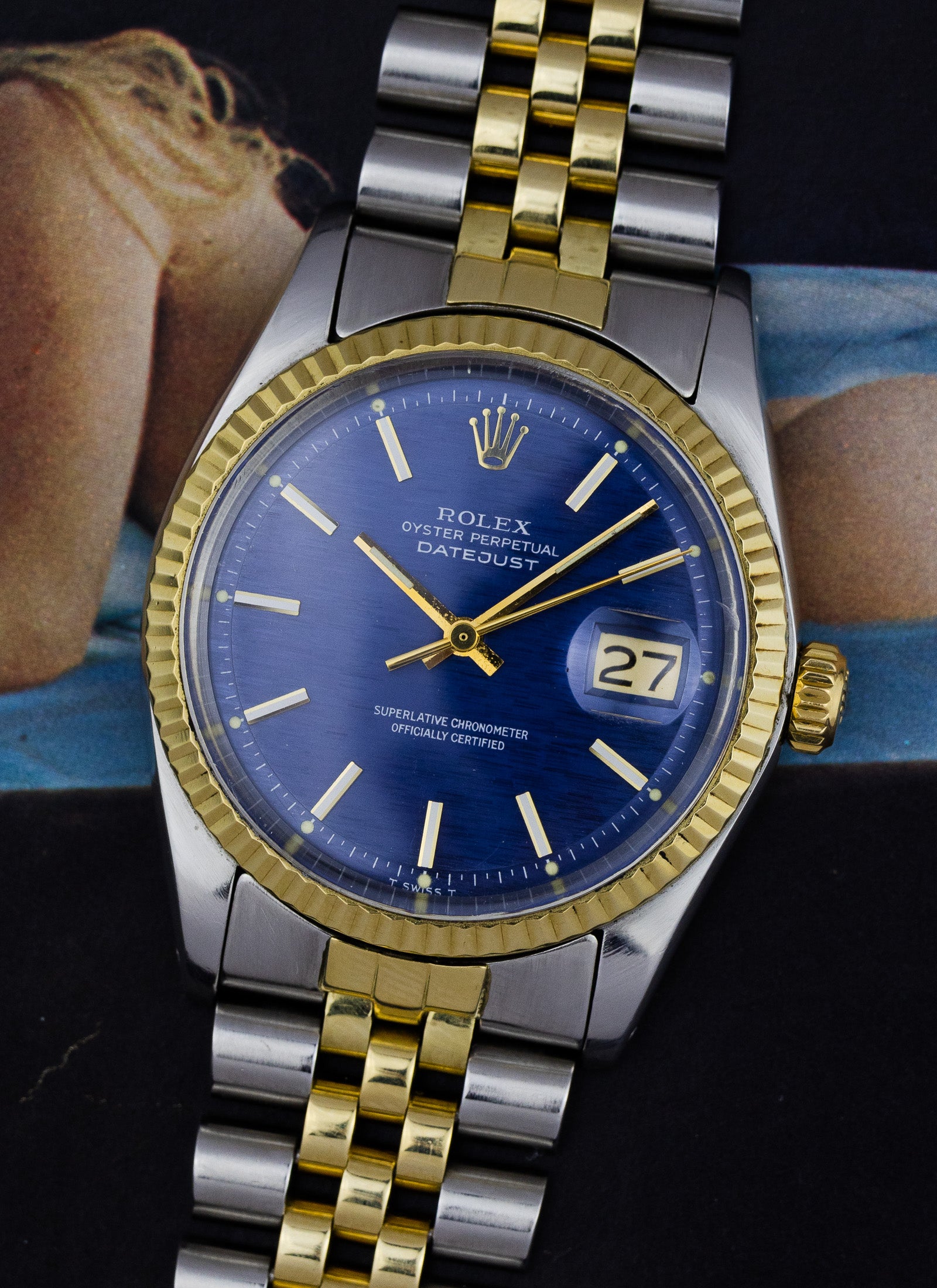 1974 Rolex Datejust Shantung Blue Dial 1601 Serviced