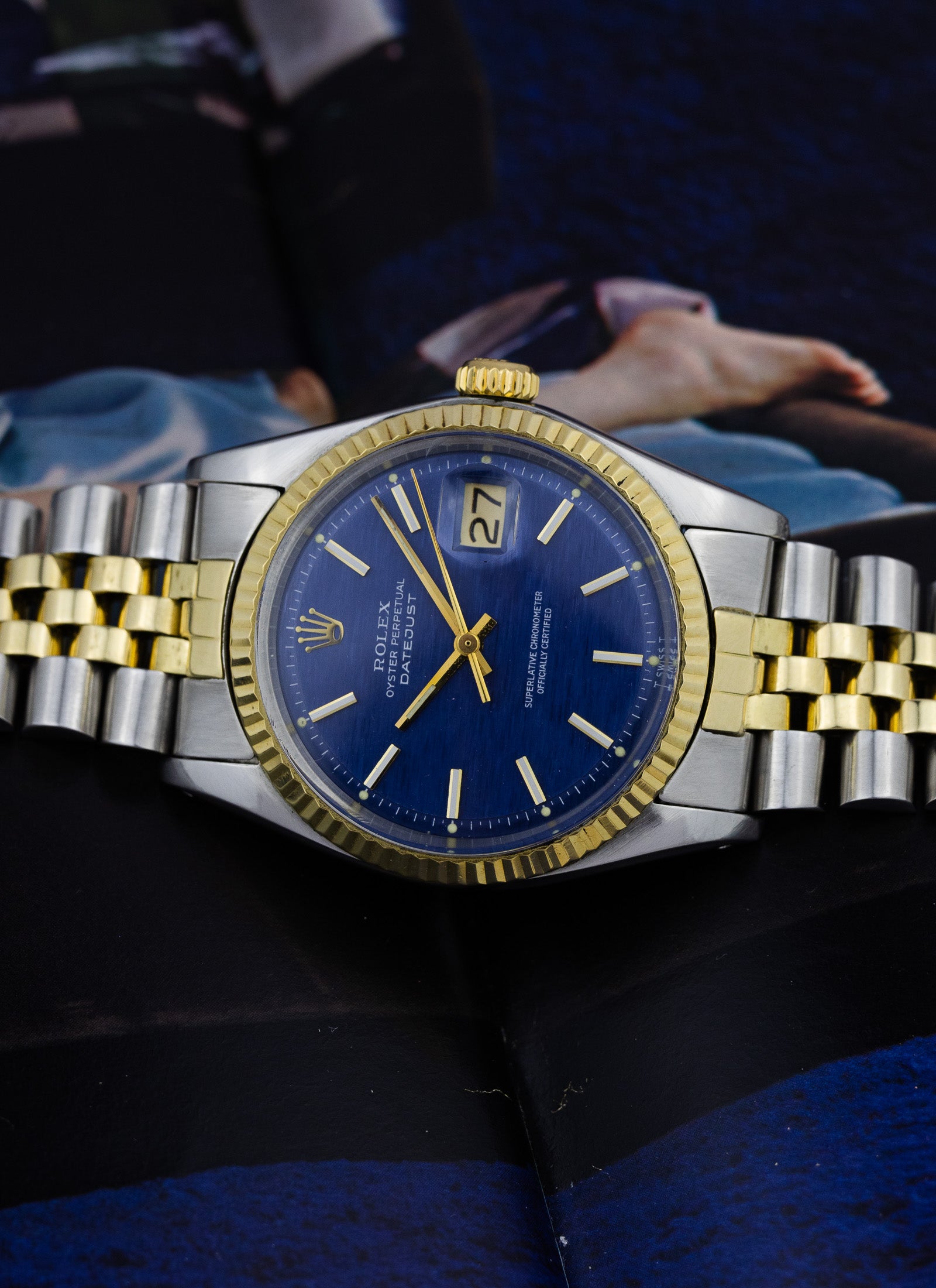 1974 Rolex Datejust Shantung Blue Dial 1601 Serviced