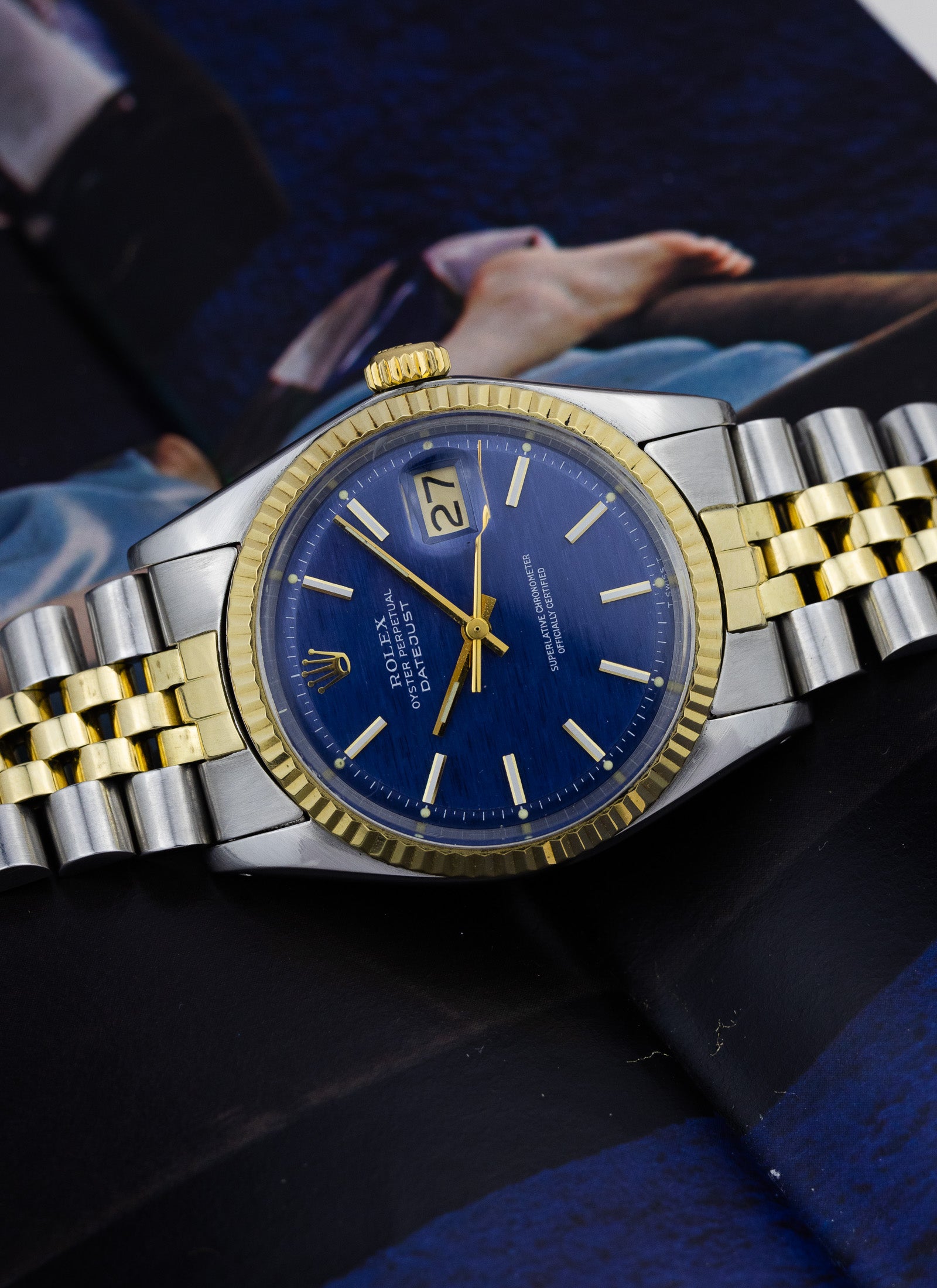1974 Rolex Datejust Shantung Blue Dial 1601 Serviced
