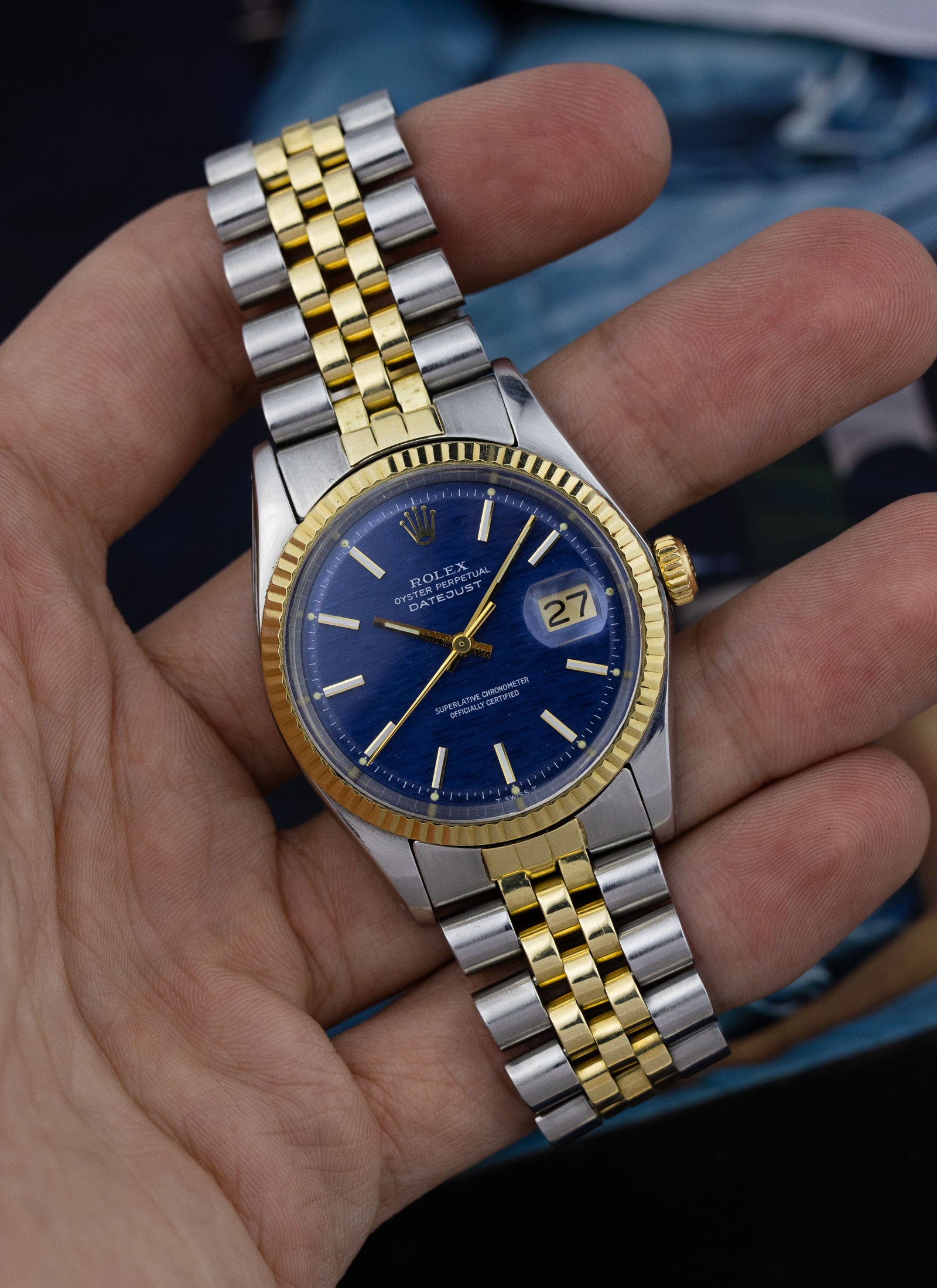 1974 Rolex Datejust Shantung Blue Dial 1601 Serviced
