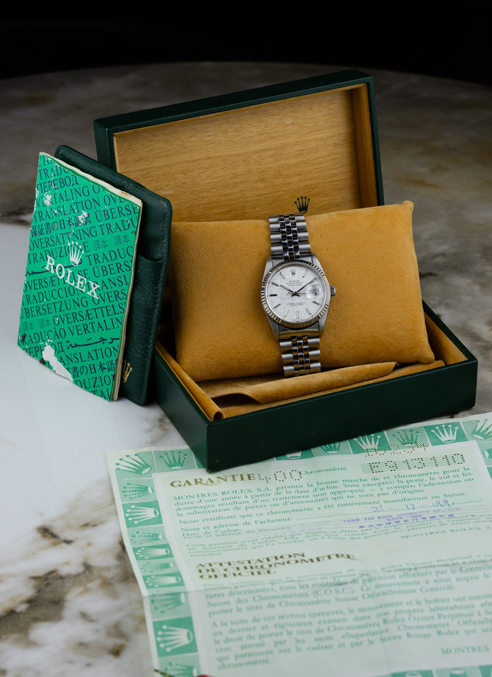 1990 Rolex Datejust Silver Linen Dial 16234 Full Set