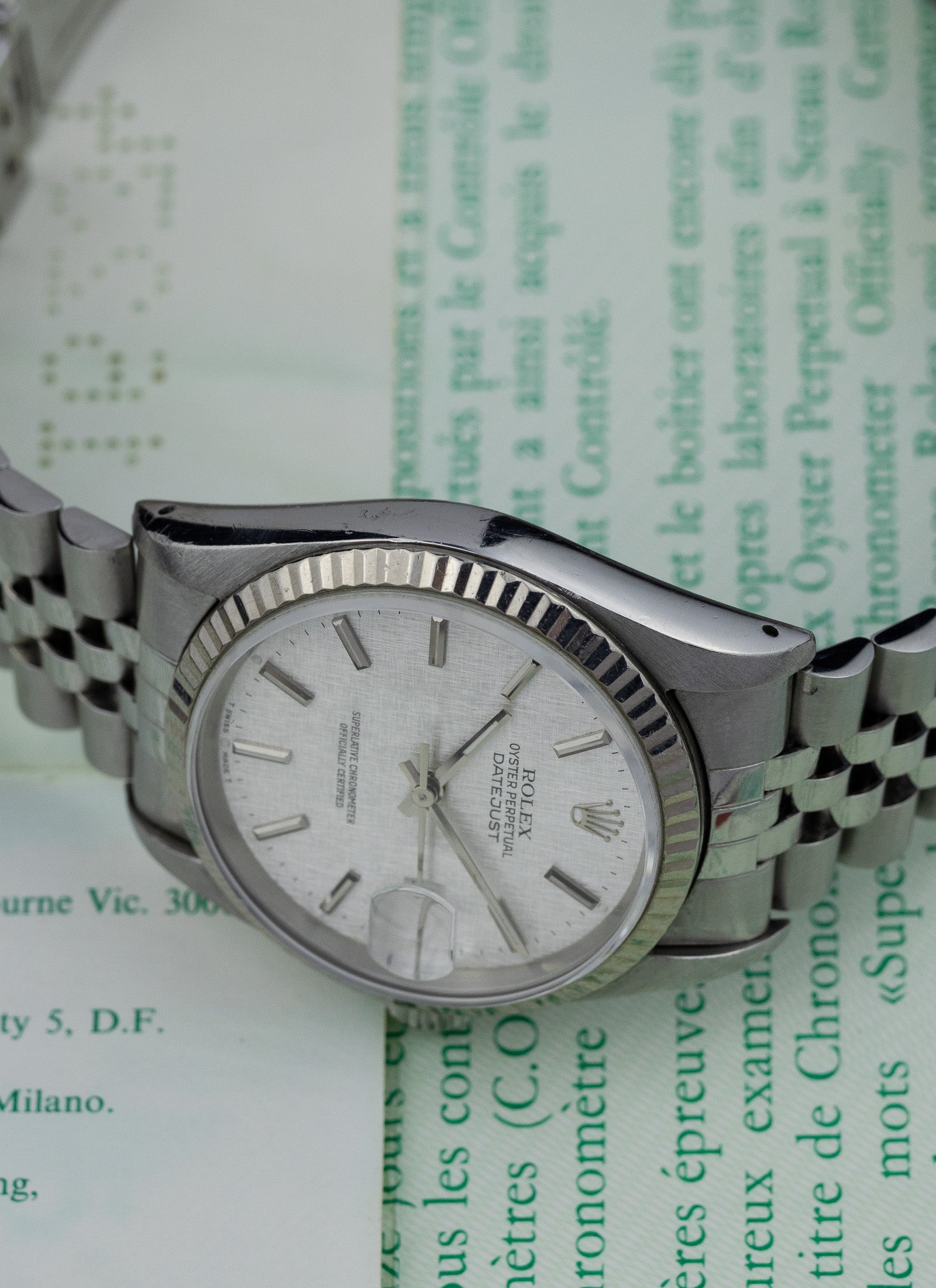 1990 Rolex Datejust Silver Linen Dial 16234 Full Set