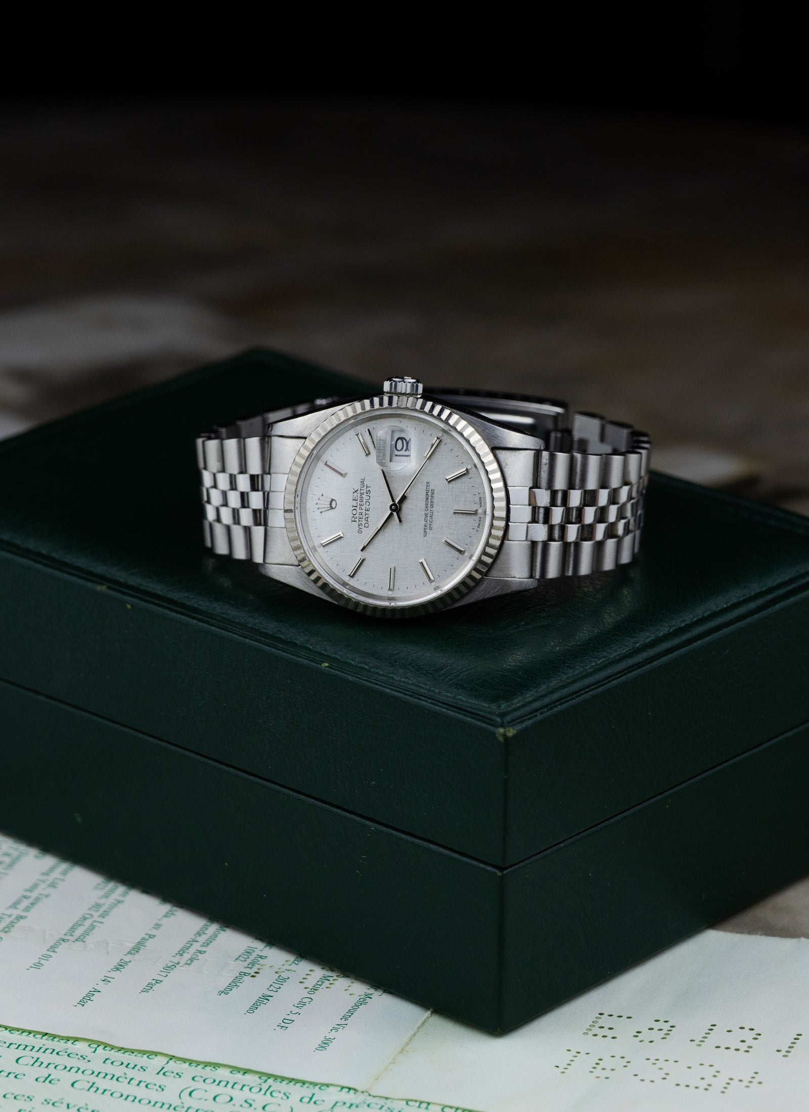 1990 Rolex Datejust Silver Linen Dial 16234 Full Set