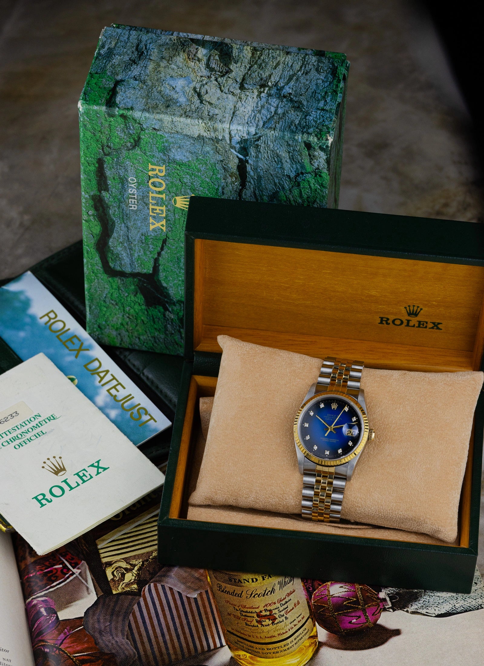 1989 Rolex Datejust 16233 Blue Vignette Diamond Dial Full Set