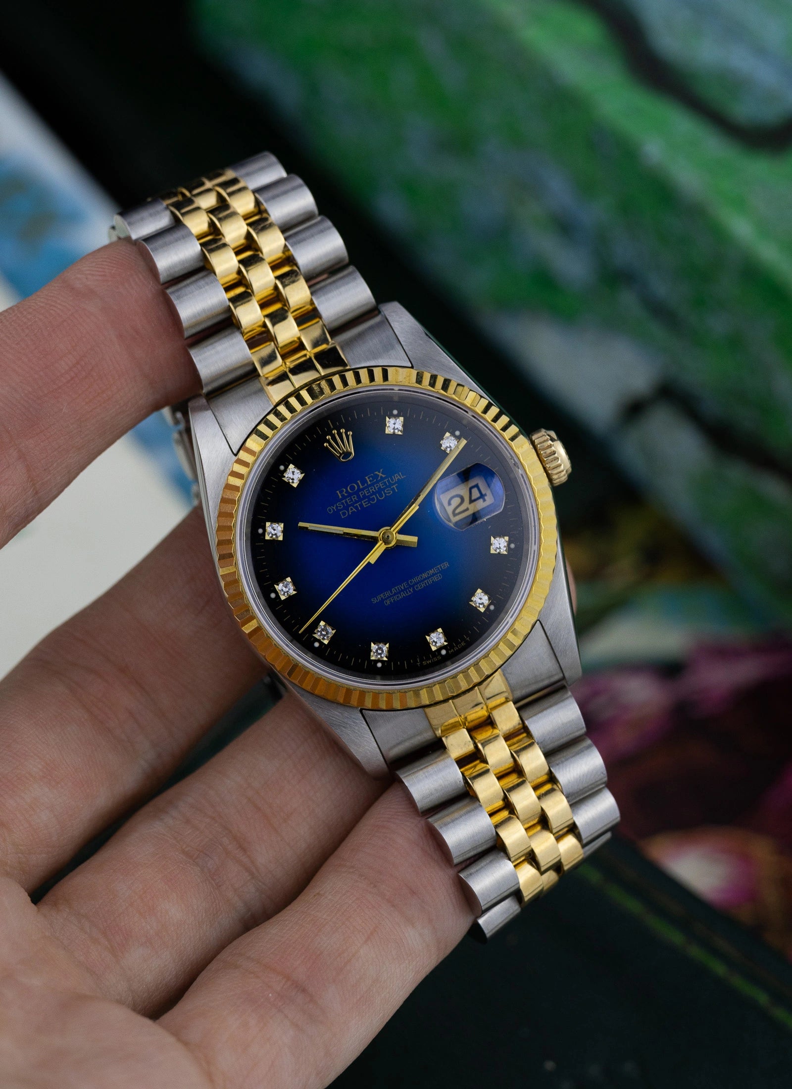 1989 Rolex Datejust 16233 Blue Vignette Diamond Dial Full Set
