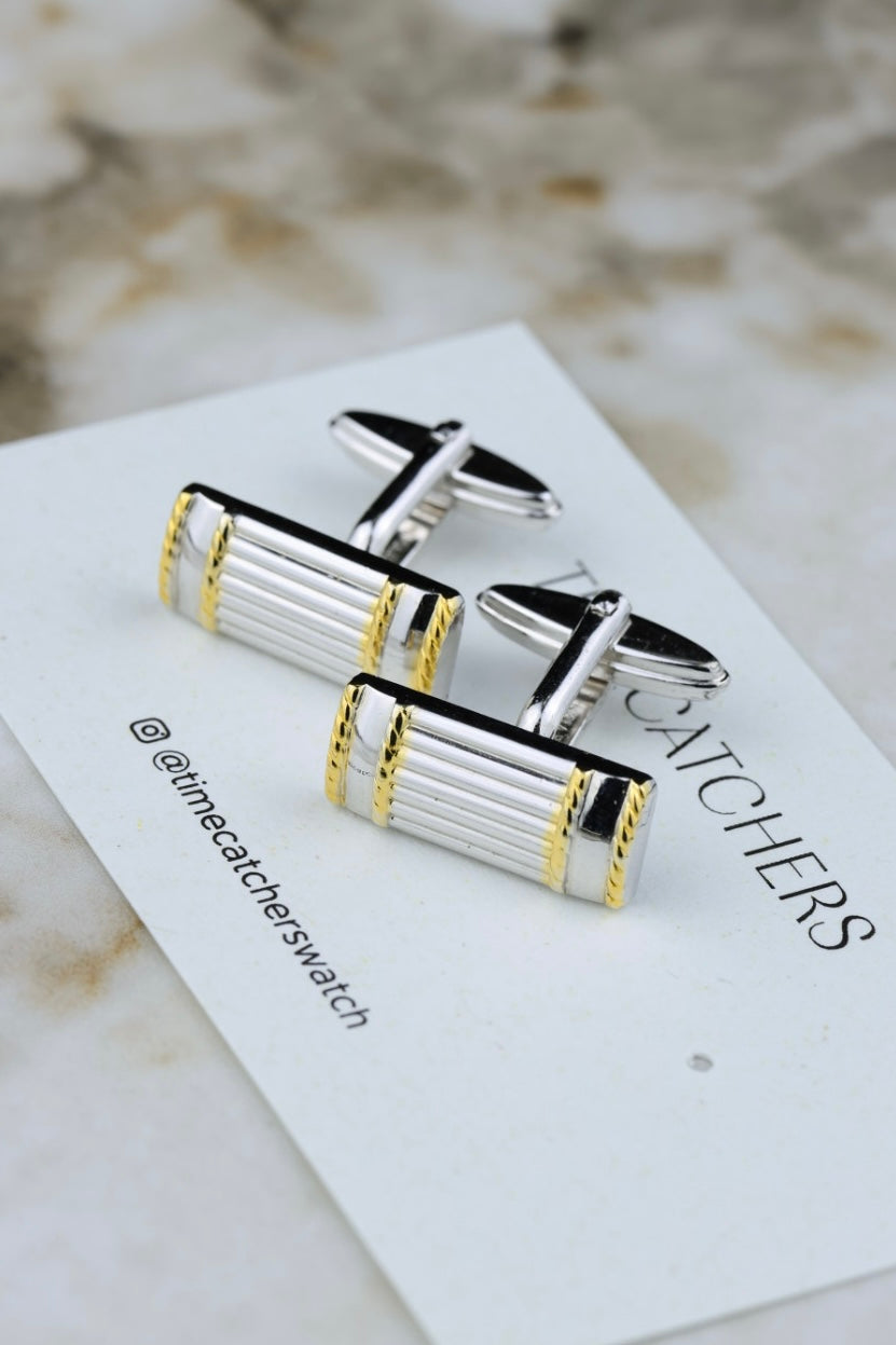 Nina Ricci – stalowe prostokątne spinki z pozłacanym akcentem (SP006)