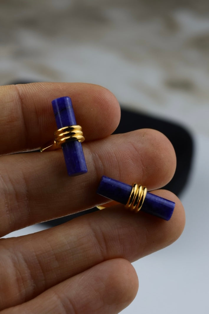 Lanvin – zestaw spinek do mankietów i krawata pozłacany z kamieniem a`la lapis lazuli (S48)