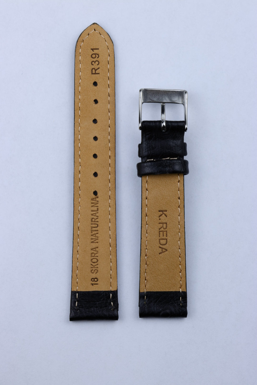 Pasek skórzany K.REDA czarny struś płaski z przeszyciem (P050)