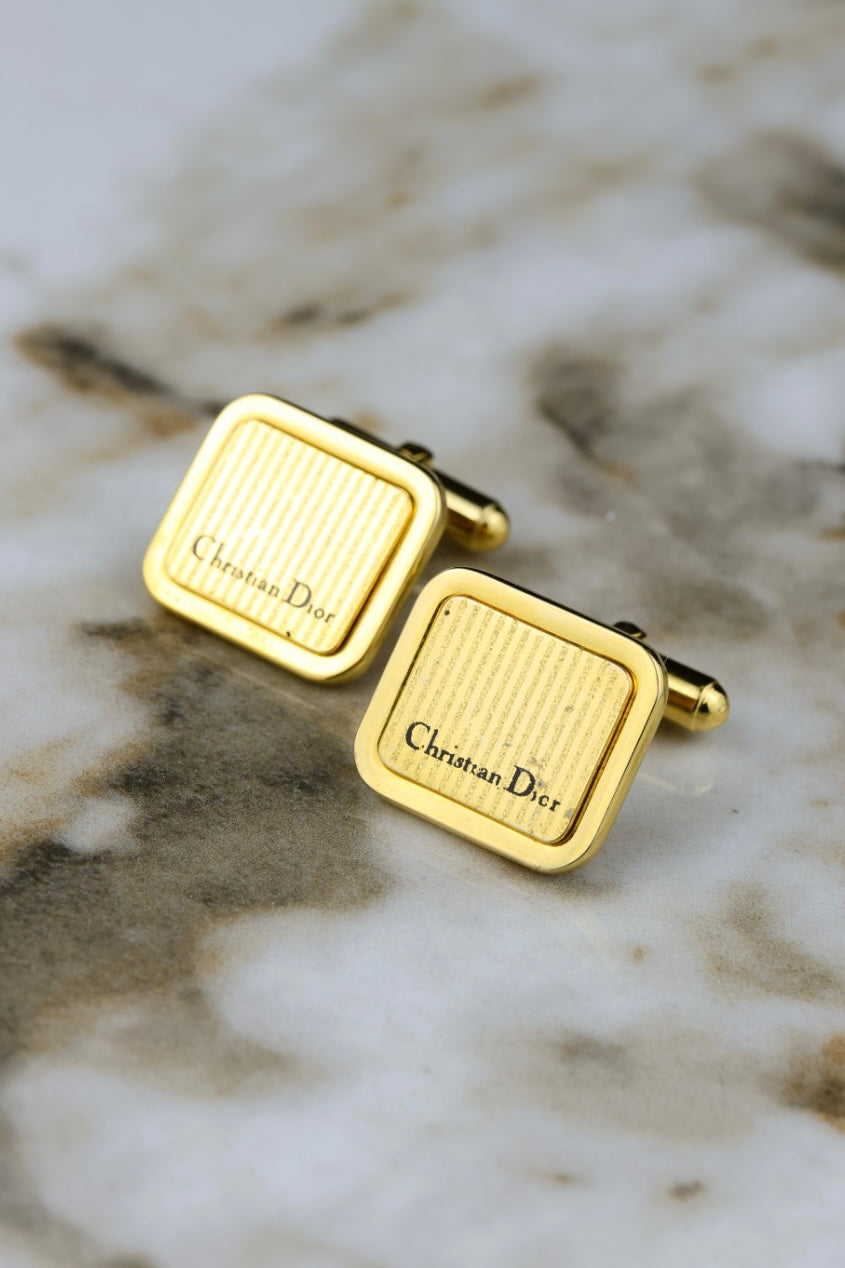 Christian Dior – kwadratowe pozłacane spinki z motywem tapestry (SP025)