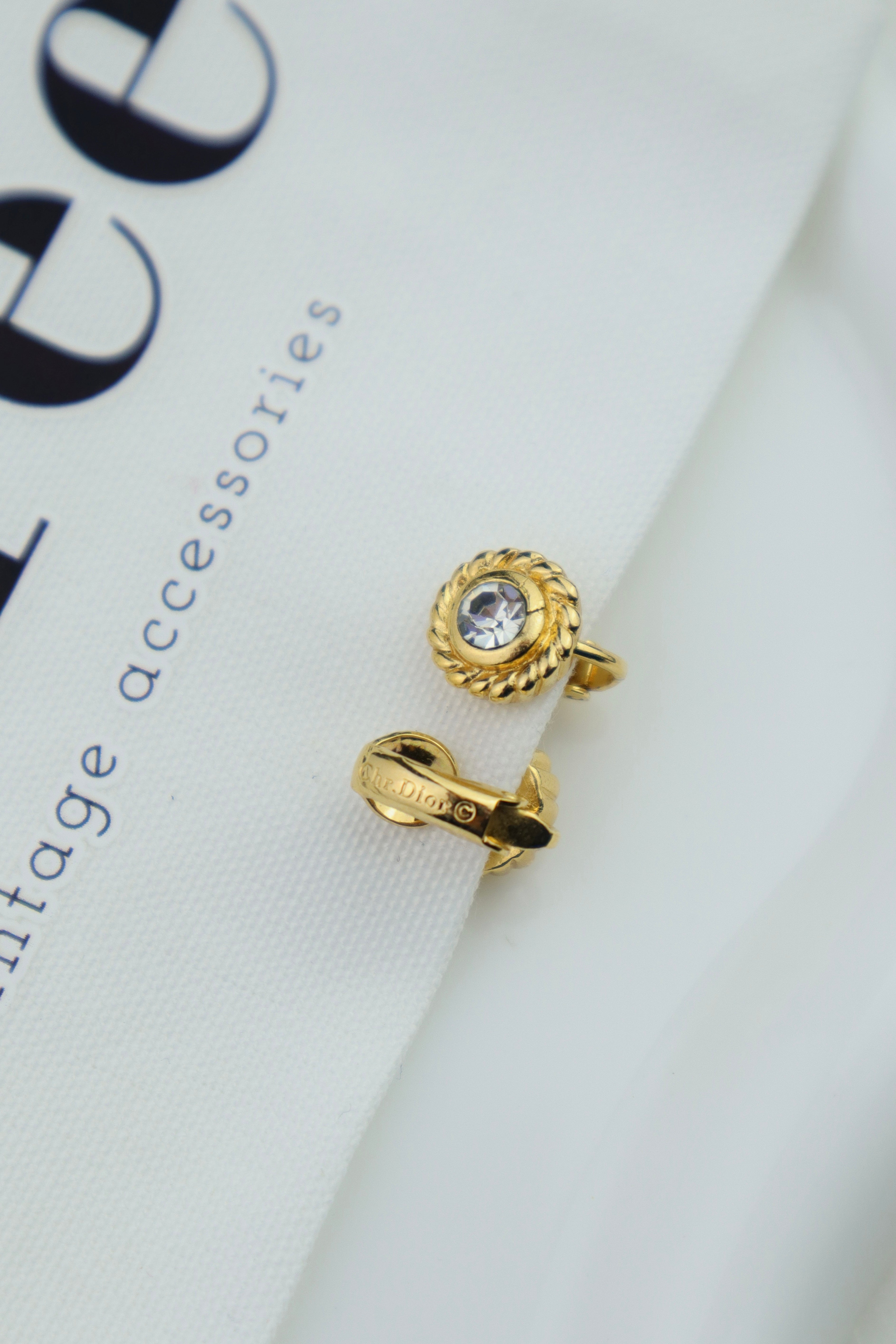 Christian Dior - klipsy vintage z kryształkiem