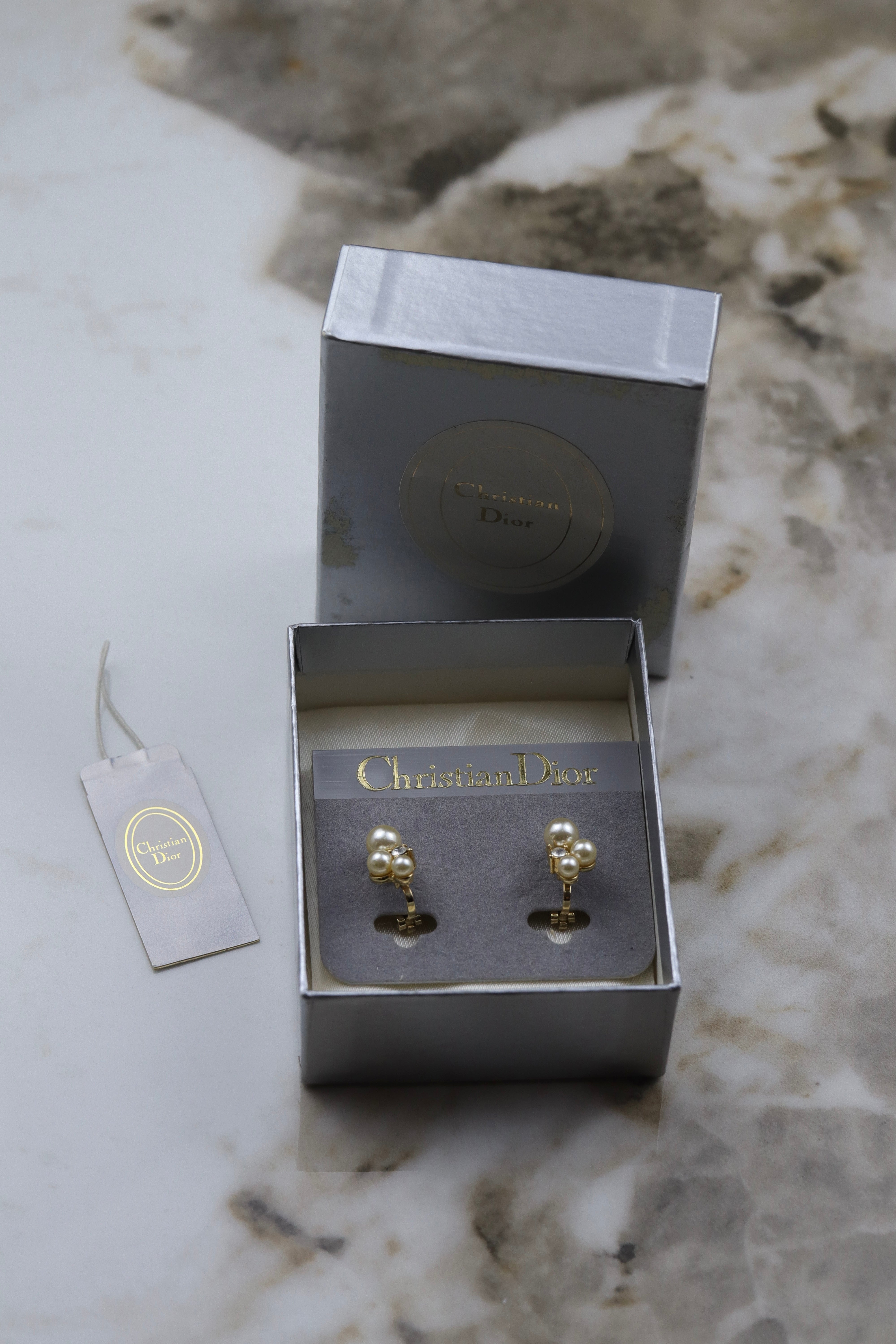 Christian Dior - klipsy z perełkami i cyrkoniami