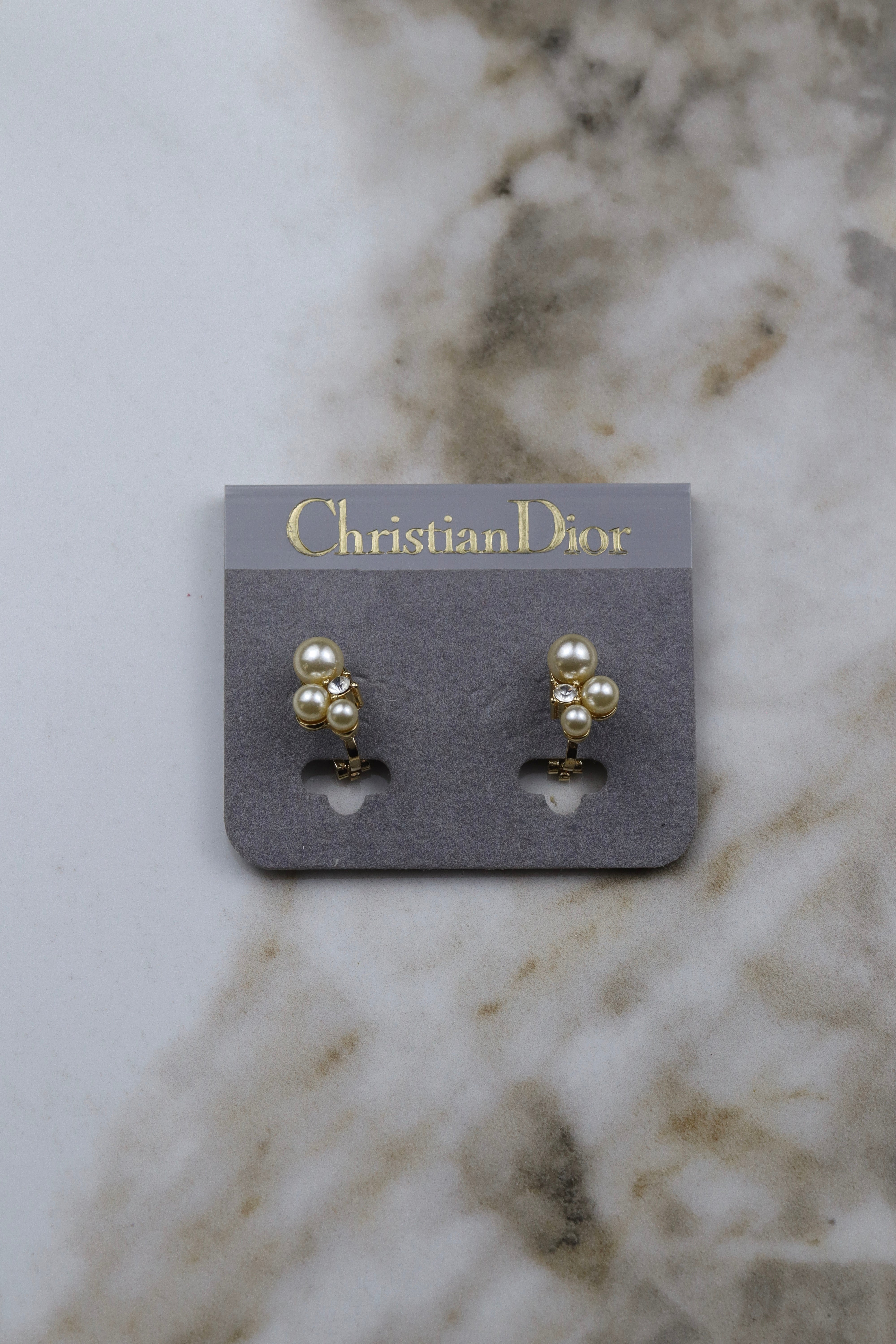 Christian Dior - klipsy z perełkami i cyrkoniami
