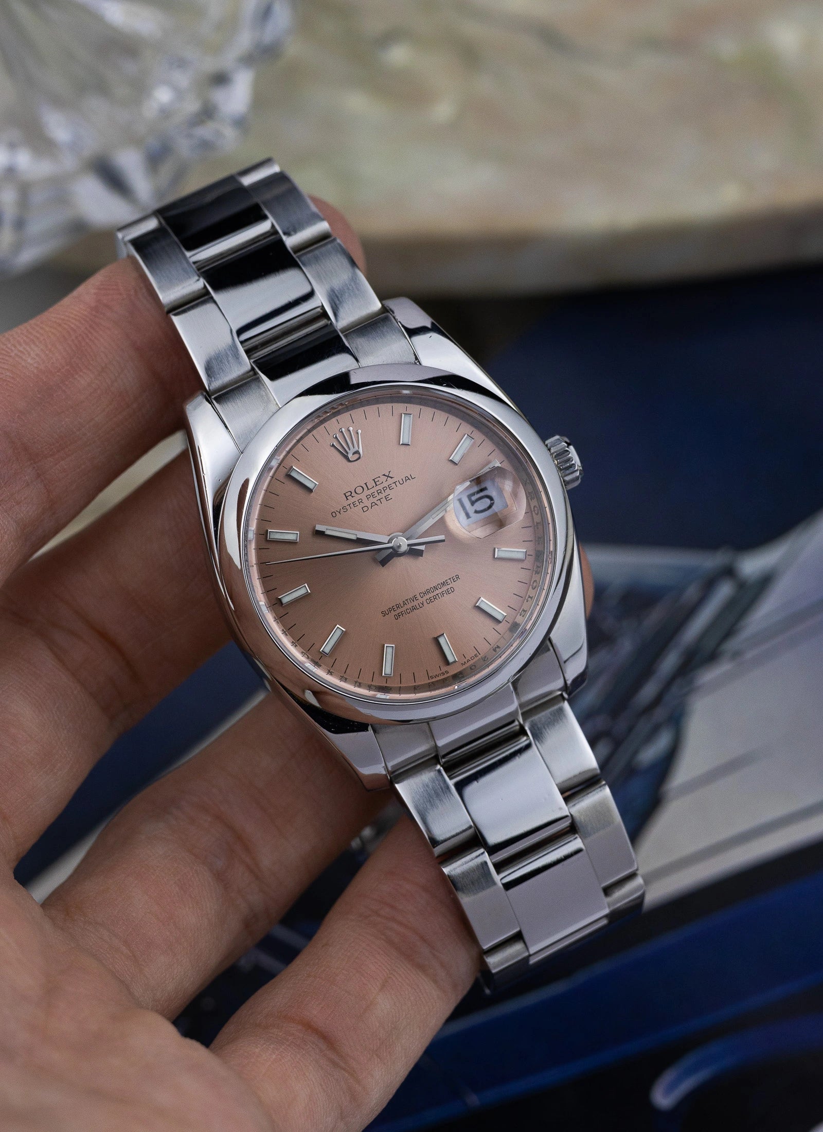 2007 Rolex Oyster Perpetual Date Salmon Dial 115200 Box