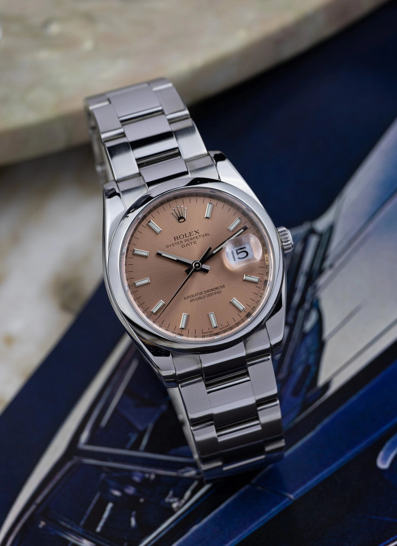 2007 Rolex Oyster Perpetual Date Salmon Dial 115200 Box