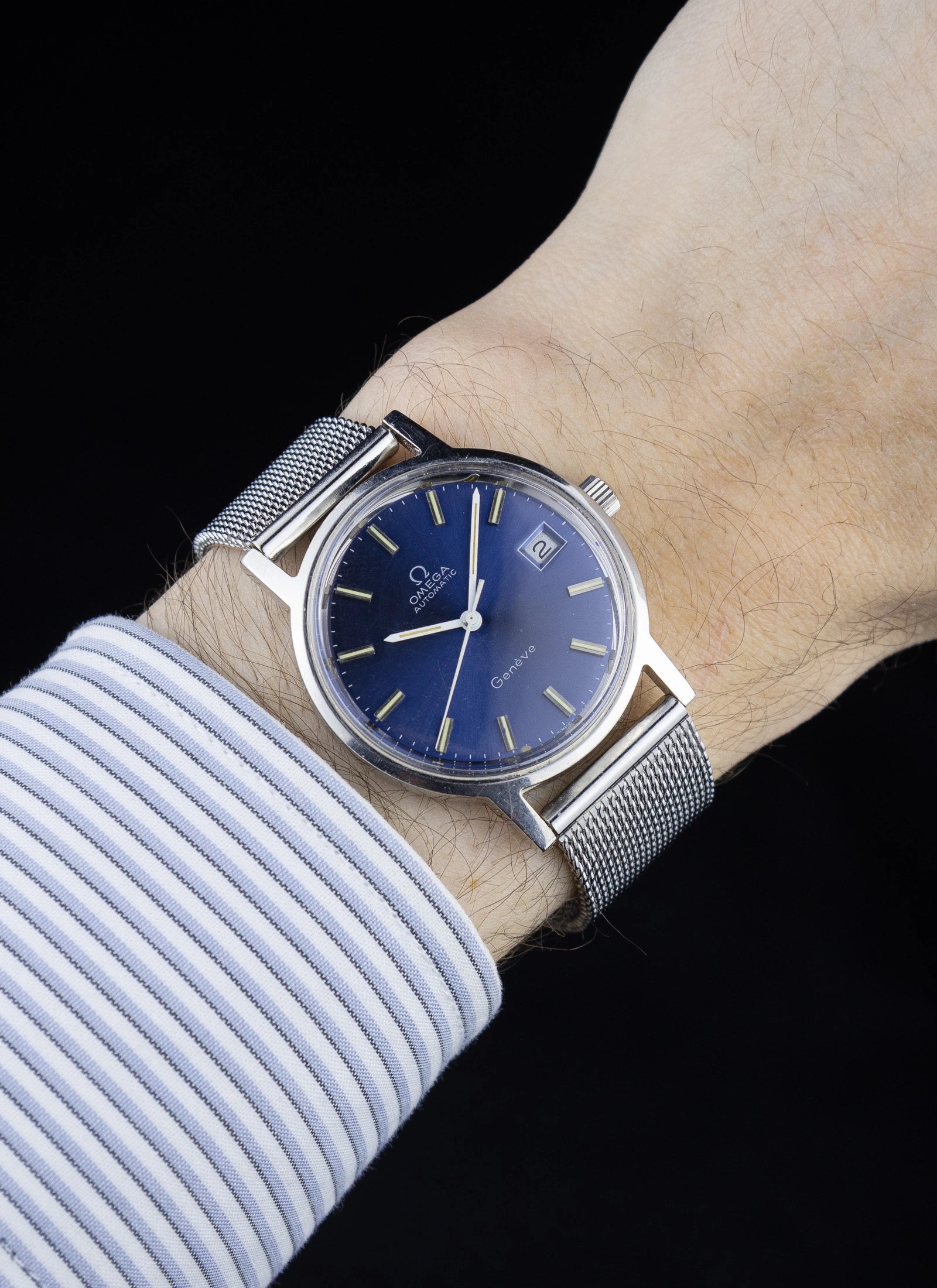 1970s Omega Geneve Blue Dial 166.0163 cal. 1012