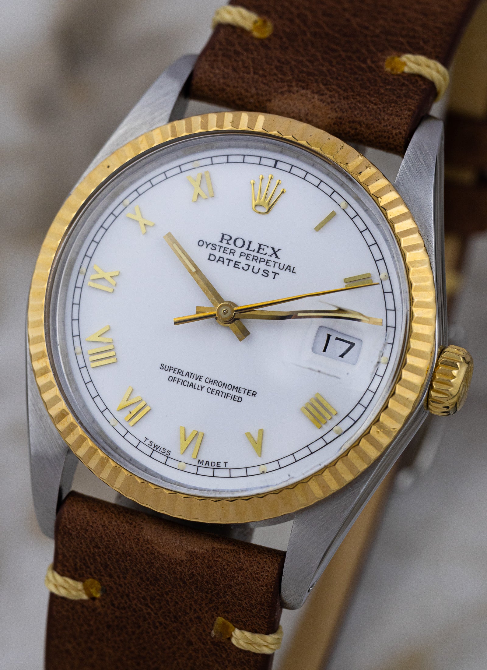 1985 Rolex Datejust Bicolor 16013 White Roman Dial Serviced