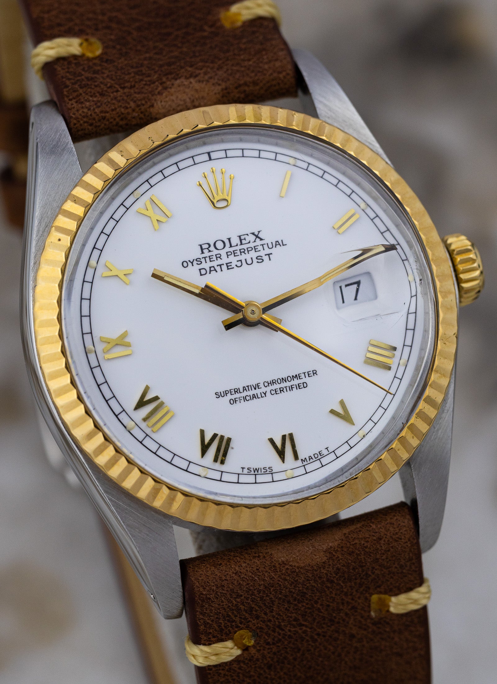 1985 Rolex Datejust Bicolor 16013 White Roman Dial Serviced
