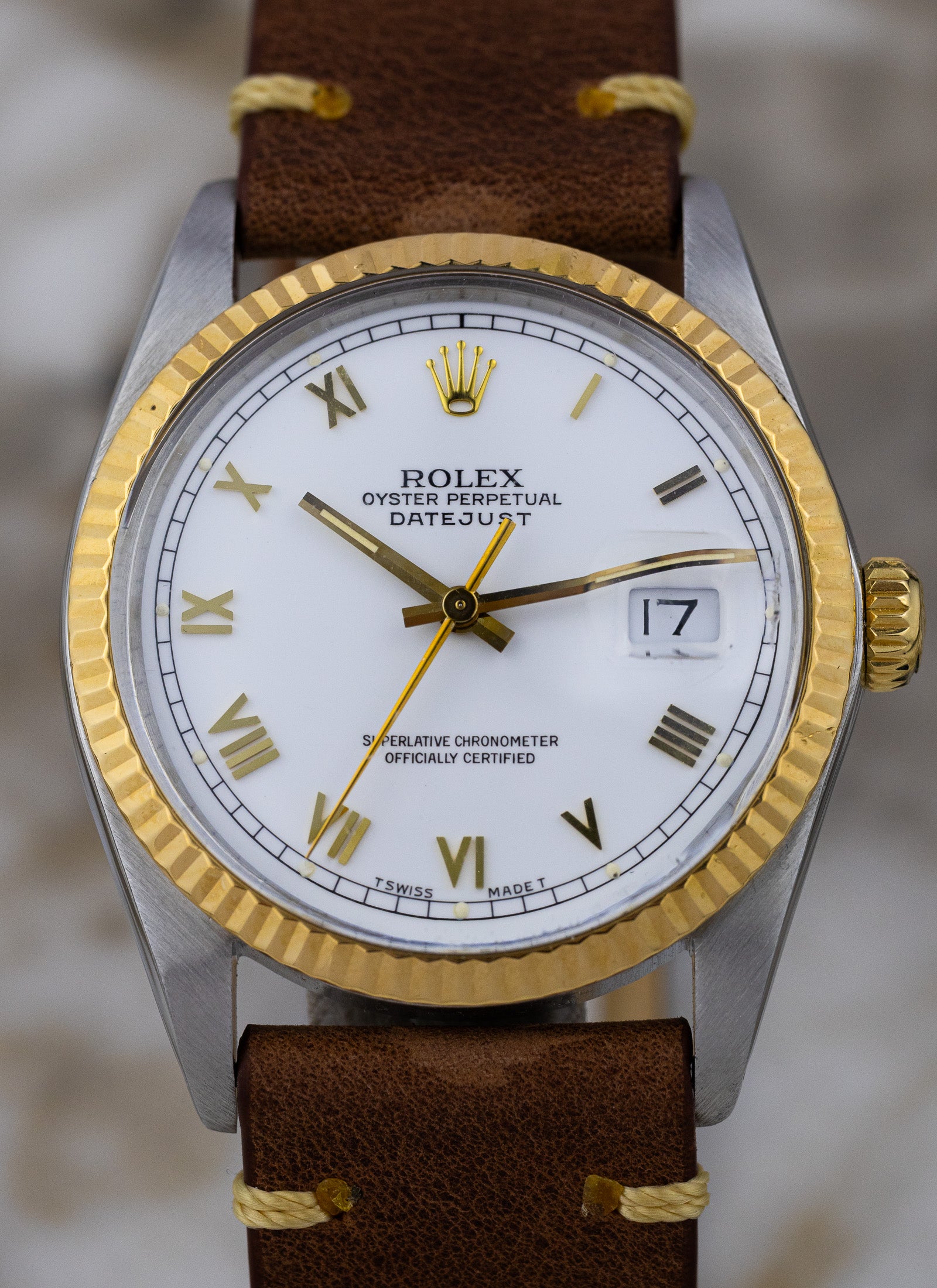 1985 Rolex Datejust Bicolor 16013 White Roman Dial Serviced
