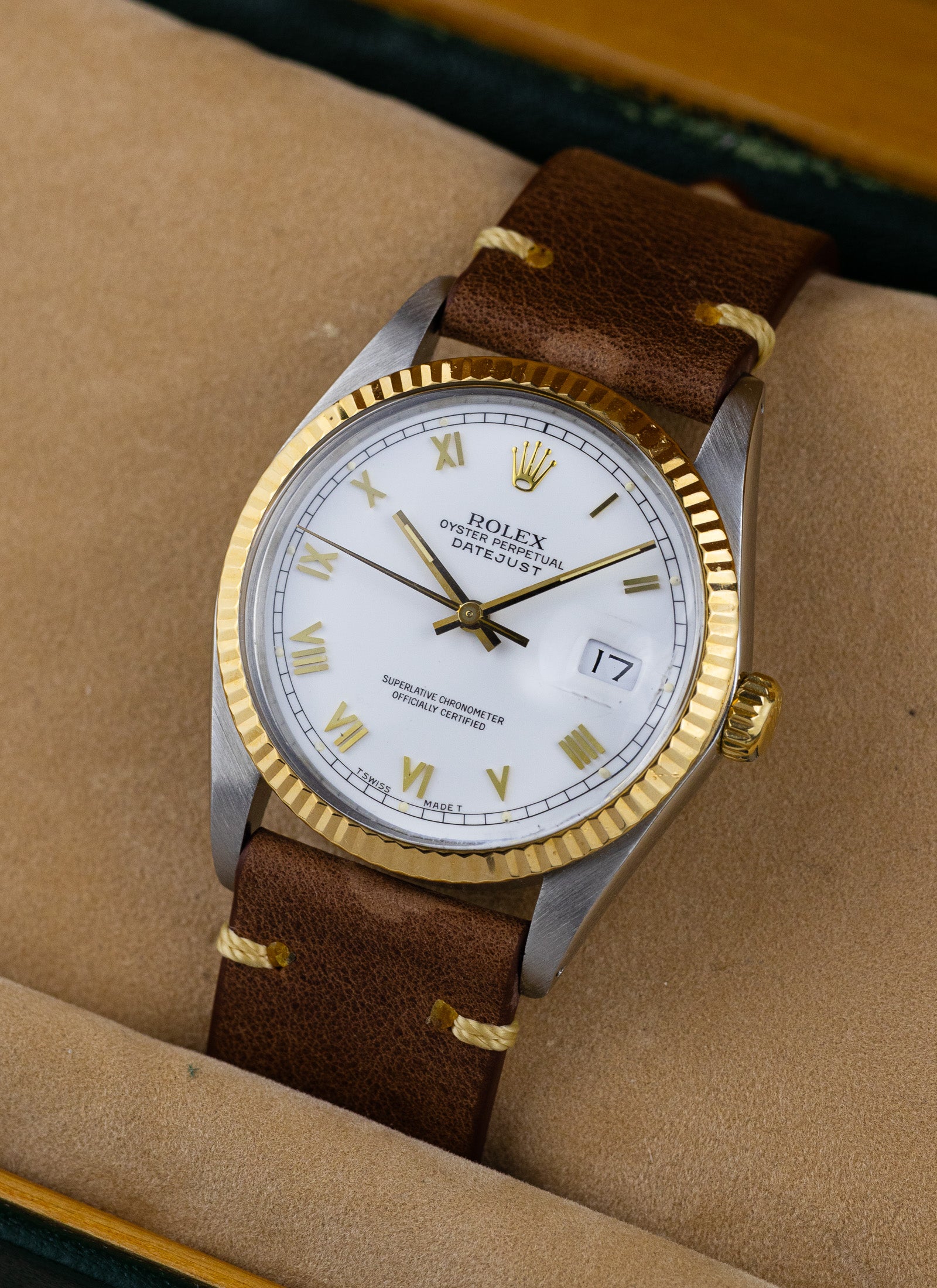 1985 Rolex Datejust Bicolor 16013 White Roman Dial Serviced