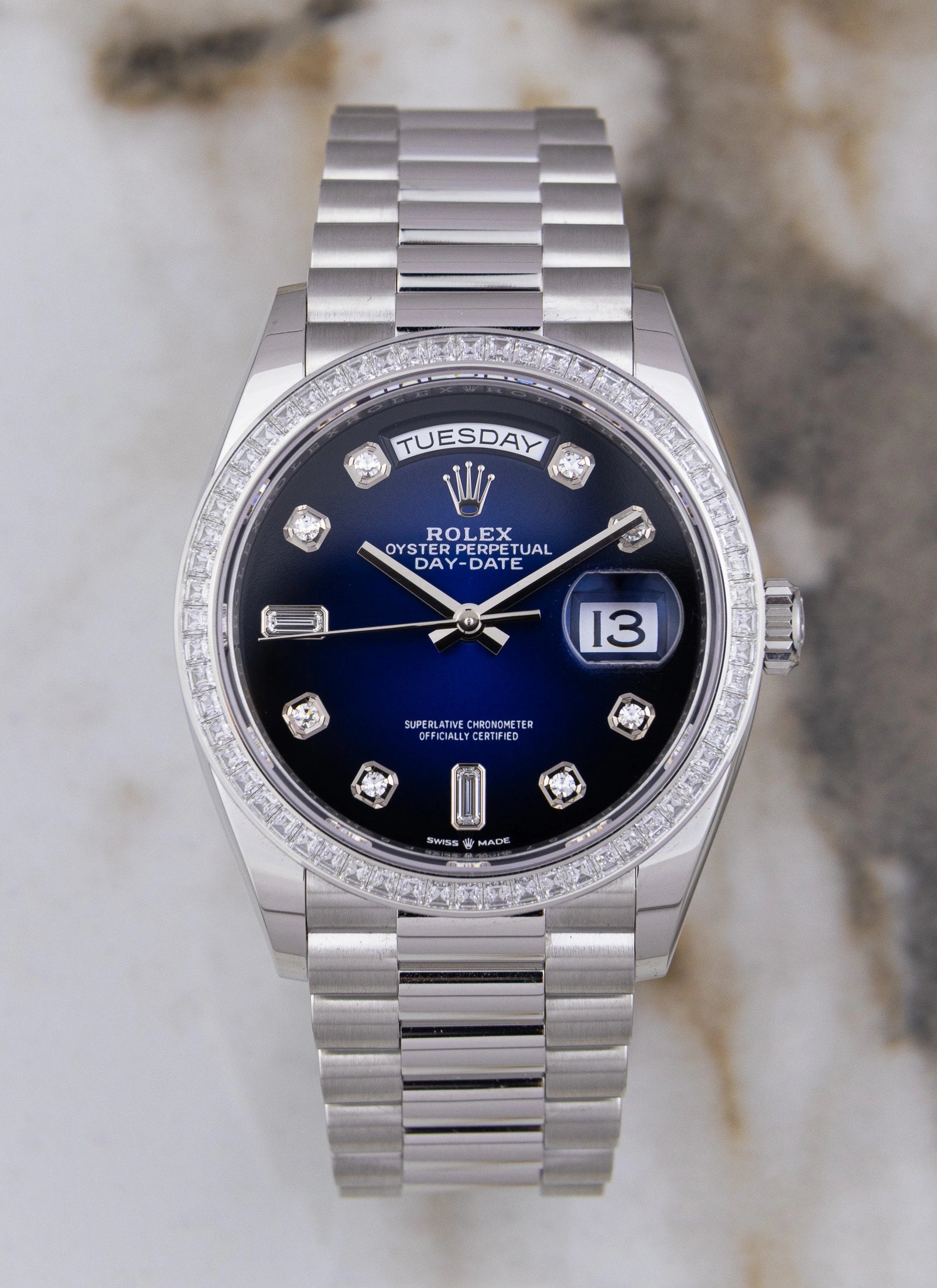 2022 Rolex Day-Date Platinium Vignette Diamond Dial 128396TBR