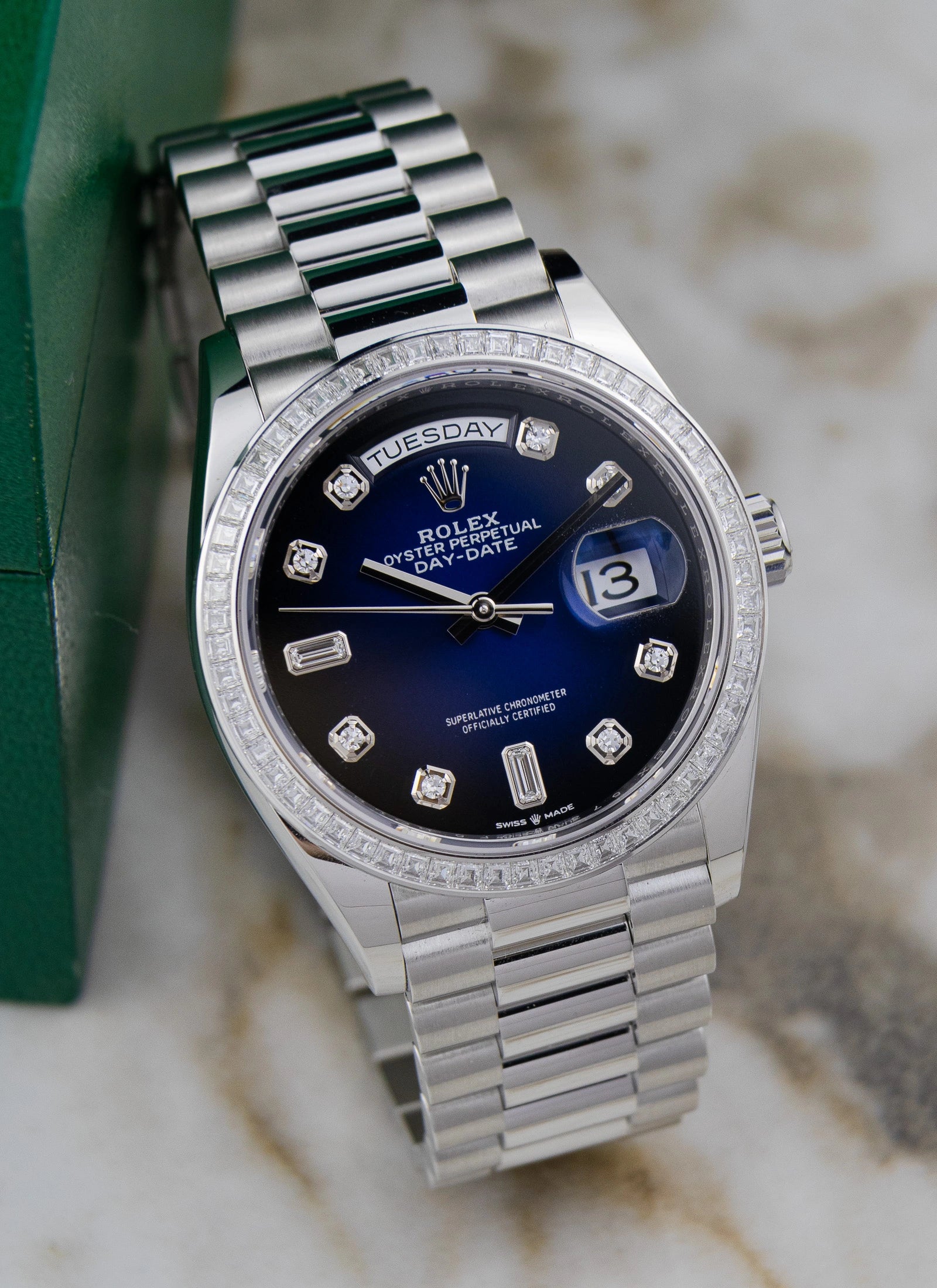 2022 Rolex Day-Date Platinium Vignette Diamond Dial 128396TBR