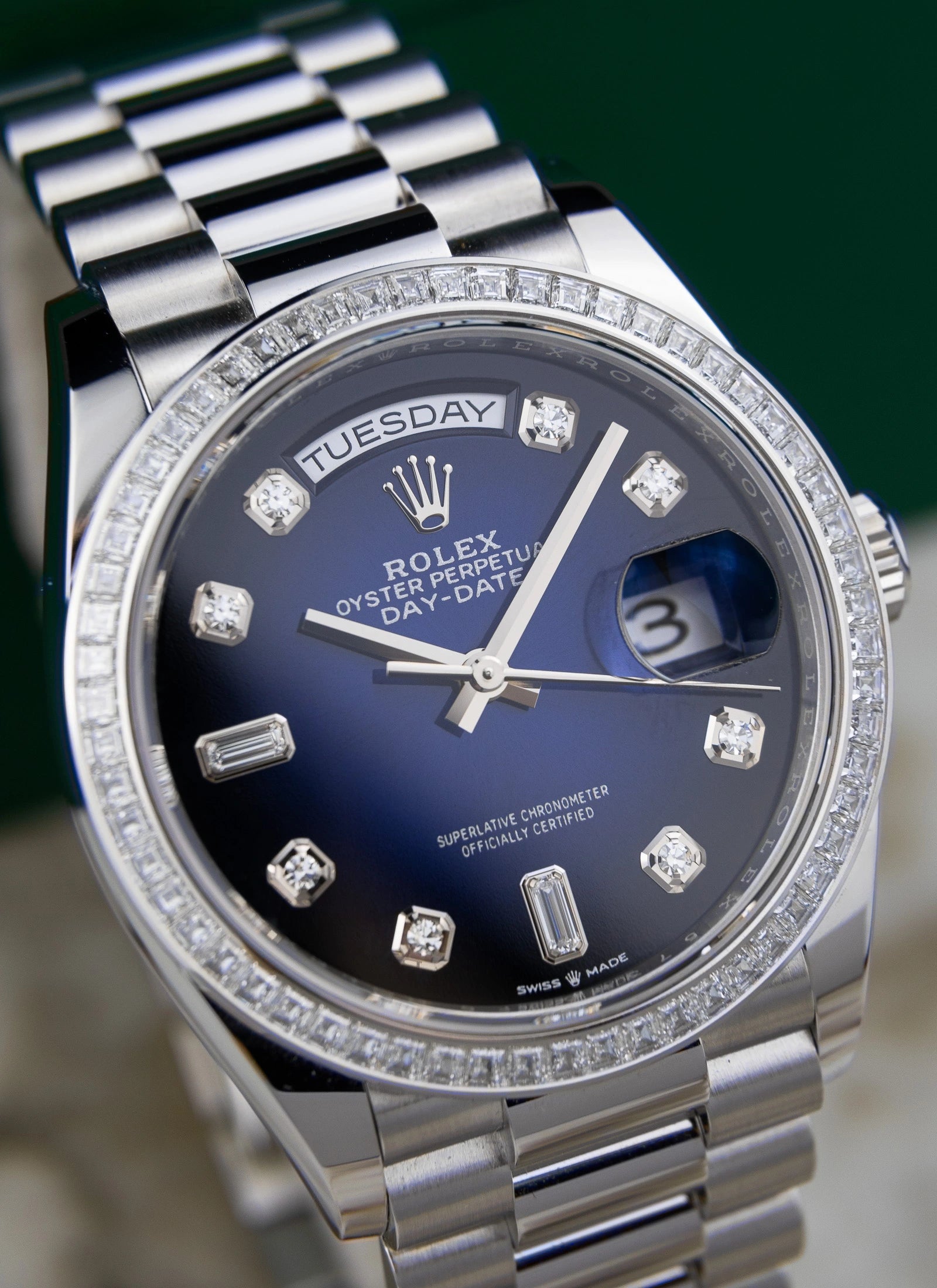 2022 Rolex Day-Date Platinium Vignette Diamond Dial 128396TBR