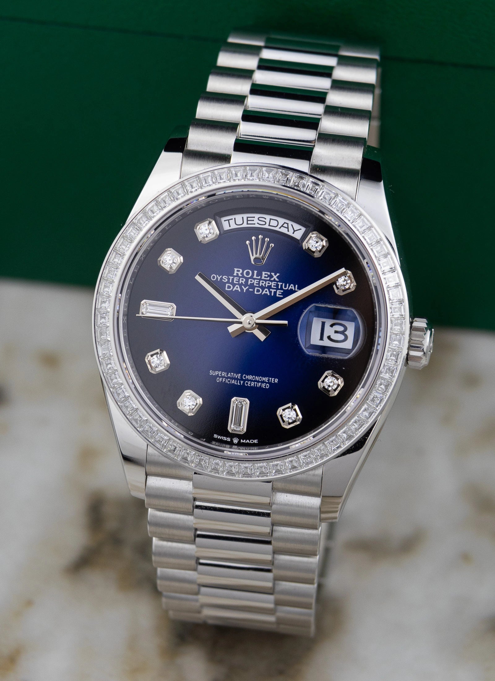 2022 Rolex Day-Date Platinium Vignette Diamond Dial 128396TBR