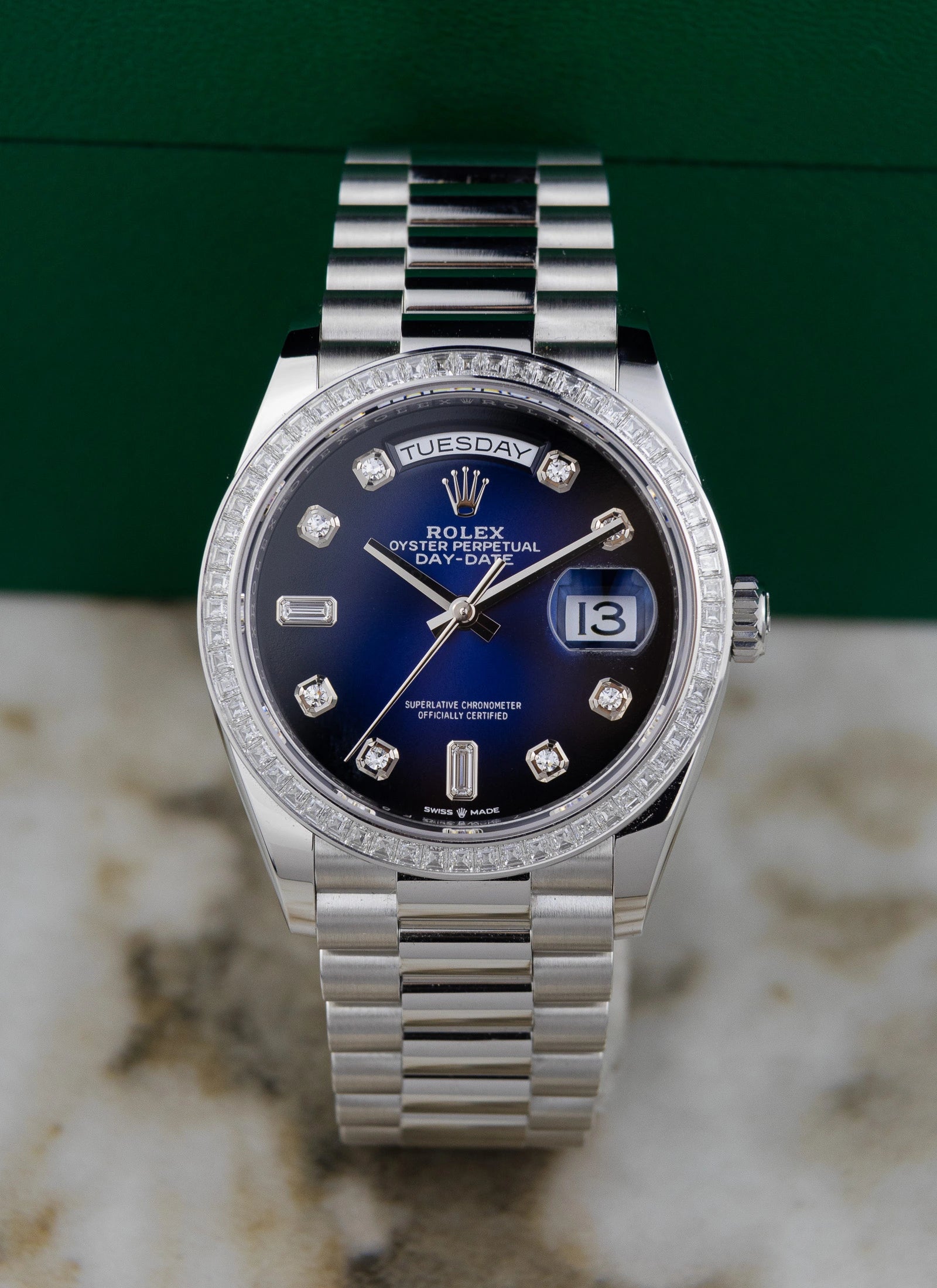 2022 Rolex Day-Date Platinium Vignette Diamond Dial 128396TBR