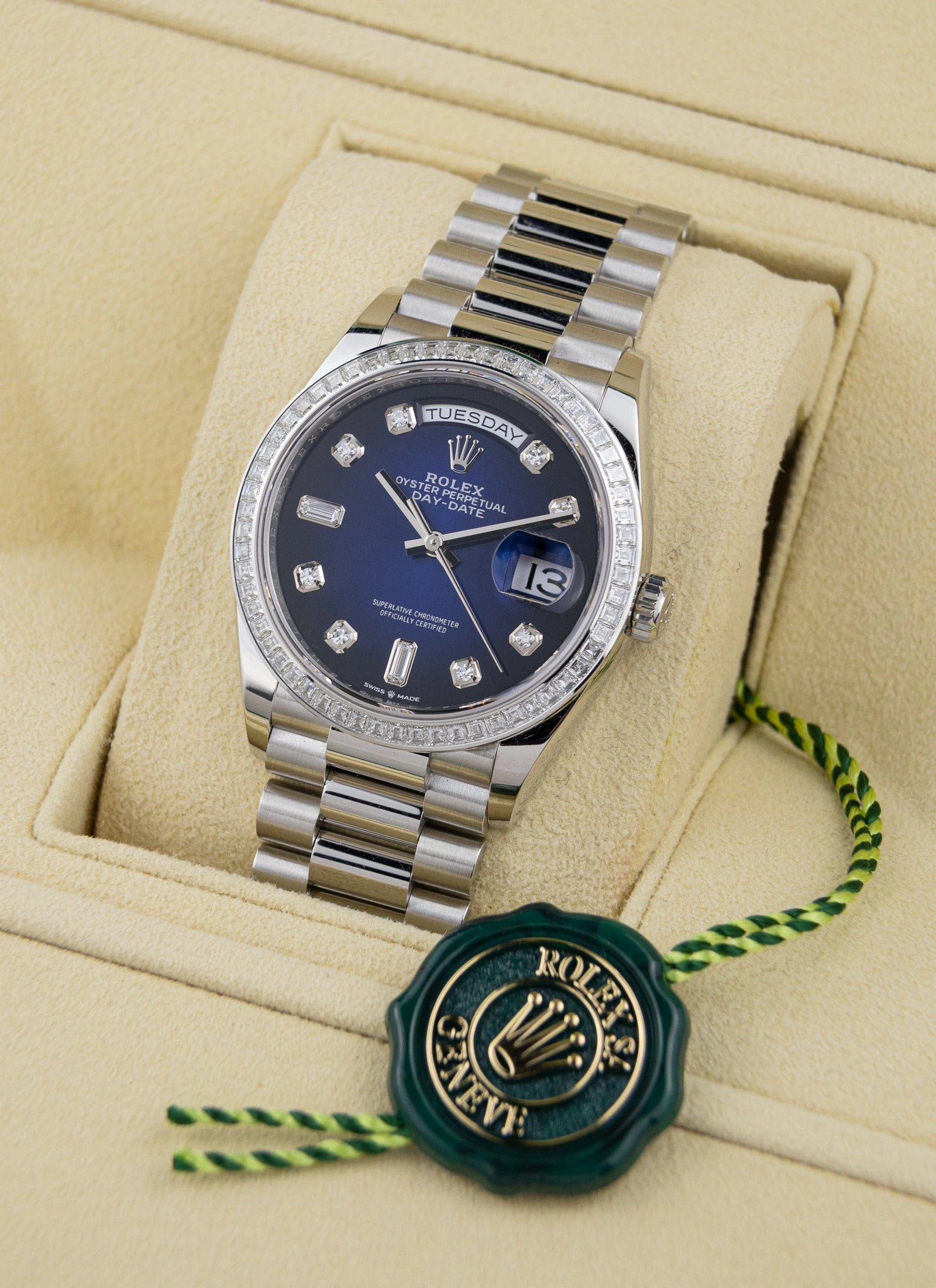 2022 Rolex Day-Date Platinium Vignette Diamond Dial 128396TBR