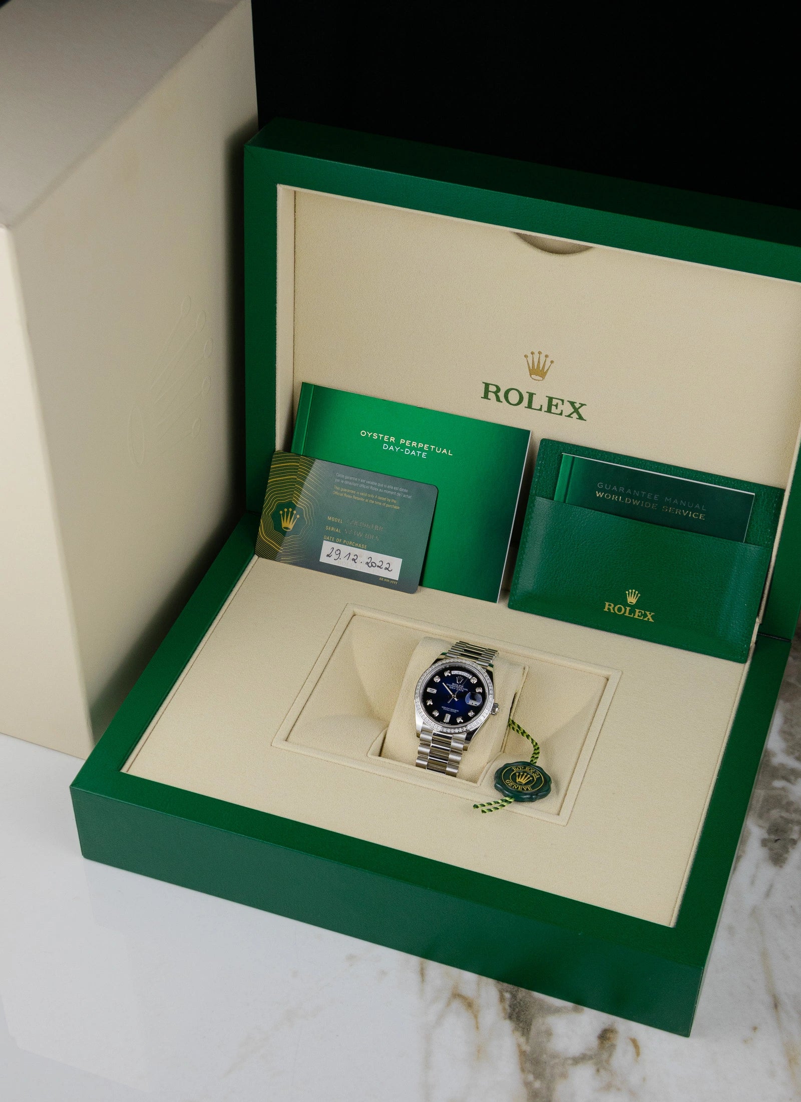 2022 Rolex Day-Date Platinium Vignette Diamond Dial 128396TBR