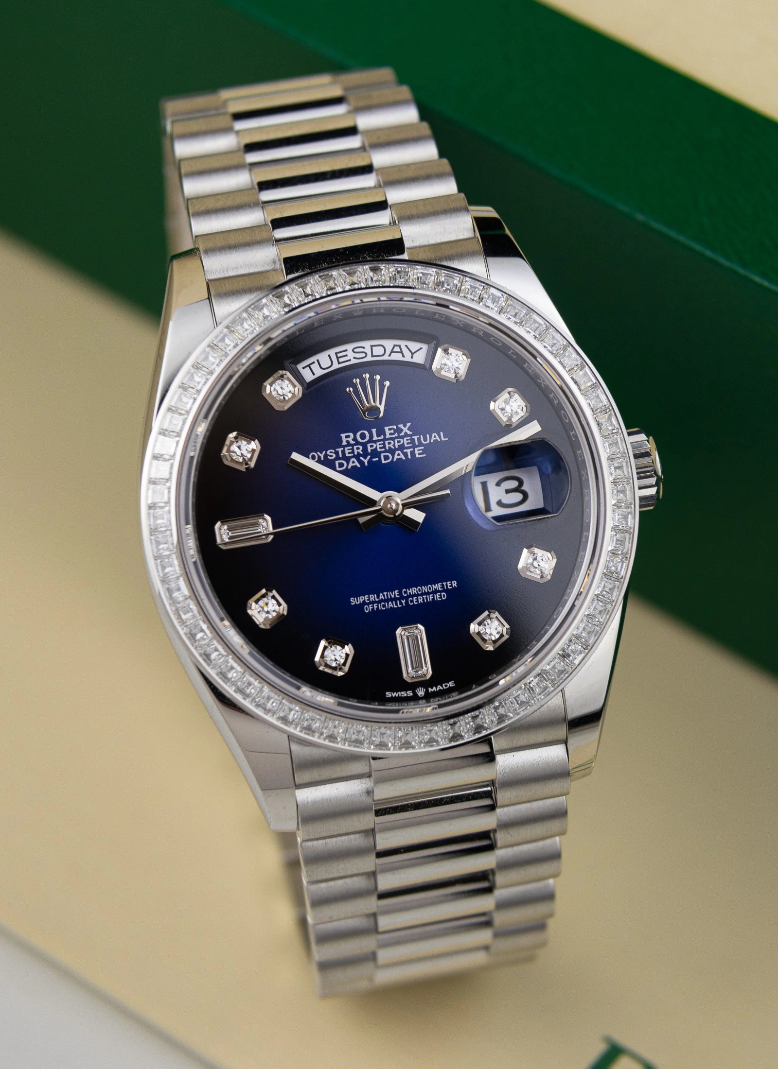 2022 Rolex Day-Date Platinium Vignette Diamond Dial 128396TBR