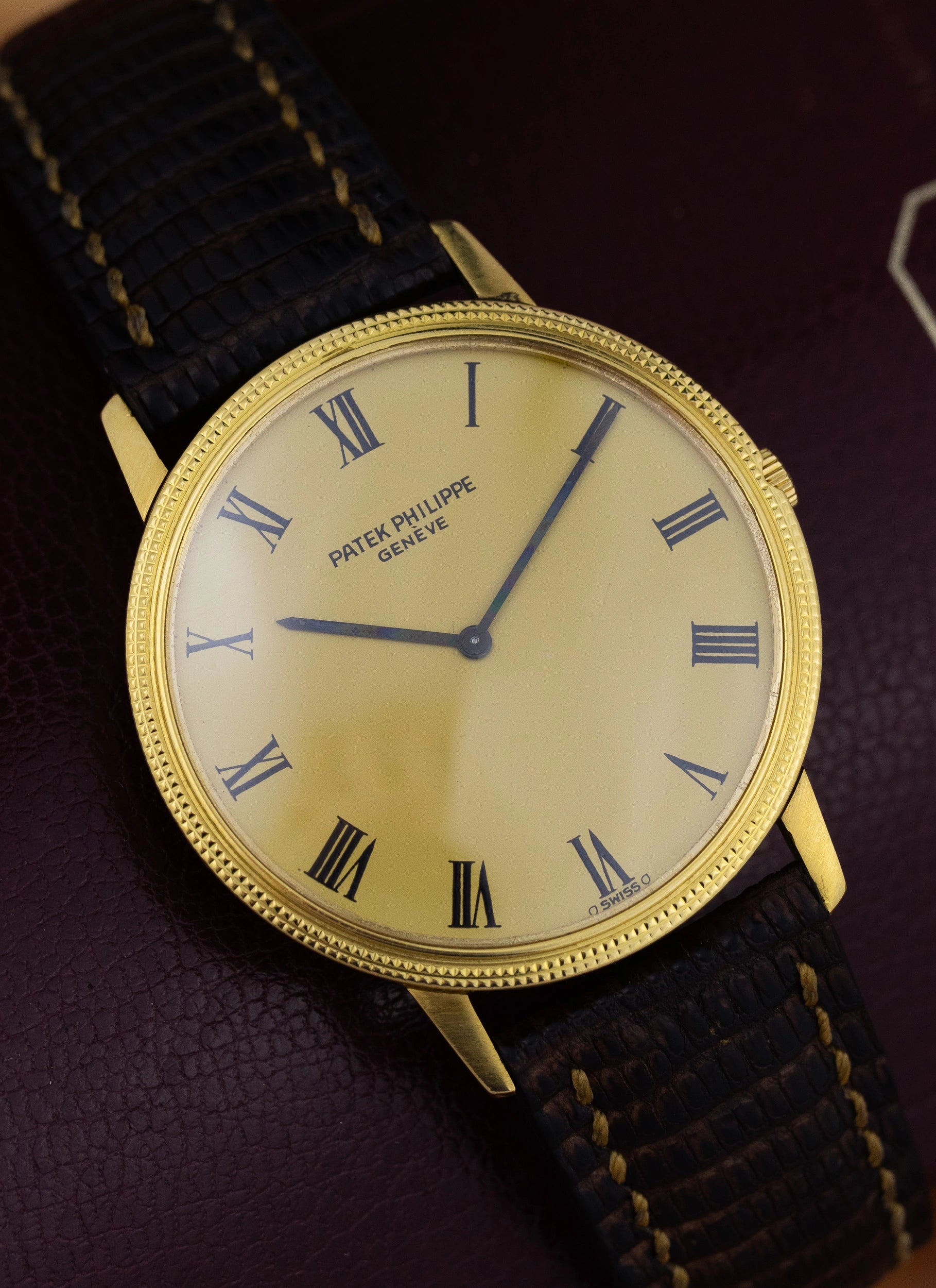 1970s 18K Patek Philippe Calatrava 3590 Clous de Paris Sigma Roman Dial
