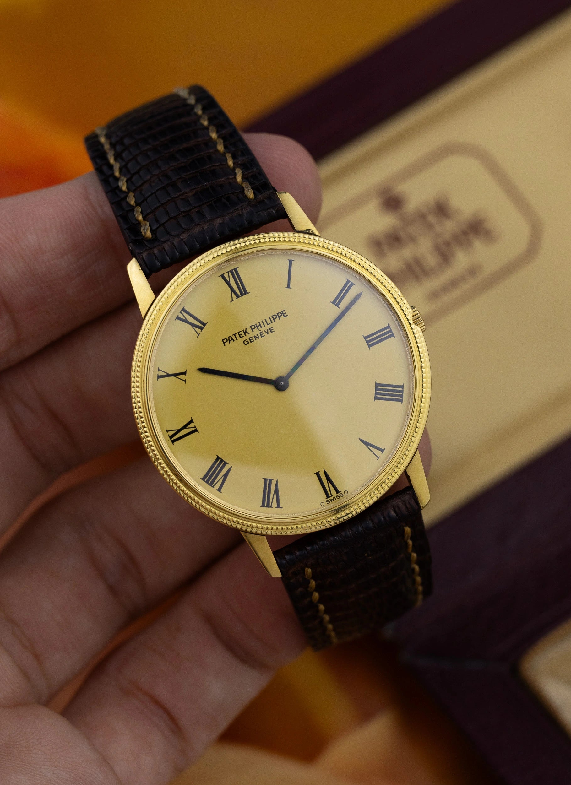 1970s 18K Patek Philippe Calatrava 3590 Clous de Paris Sigma Roman Dial