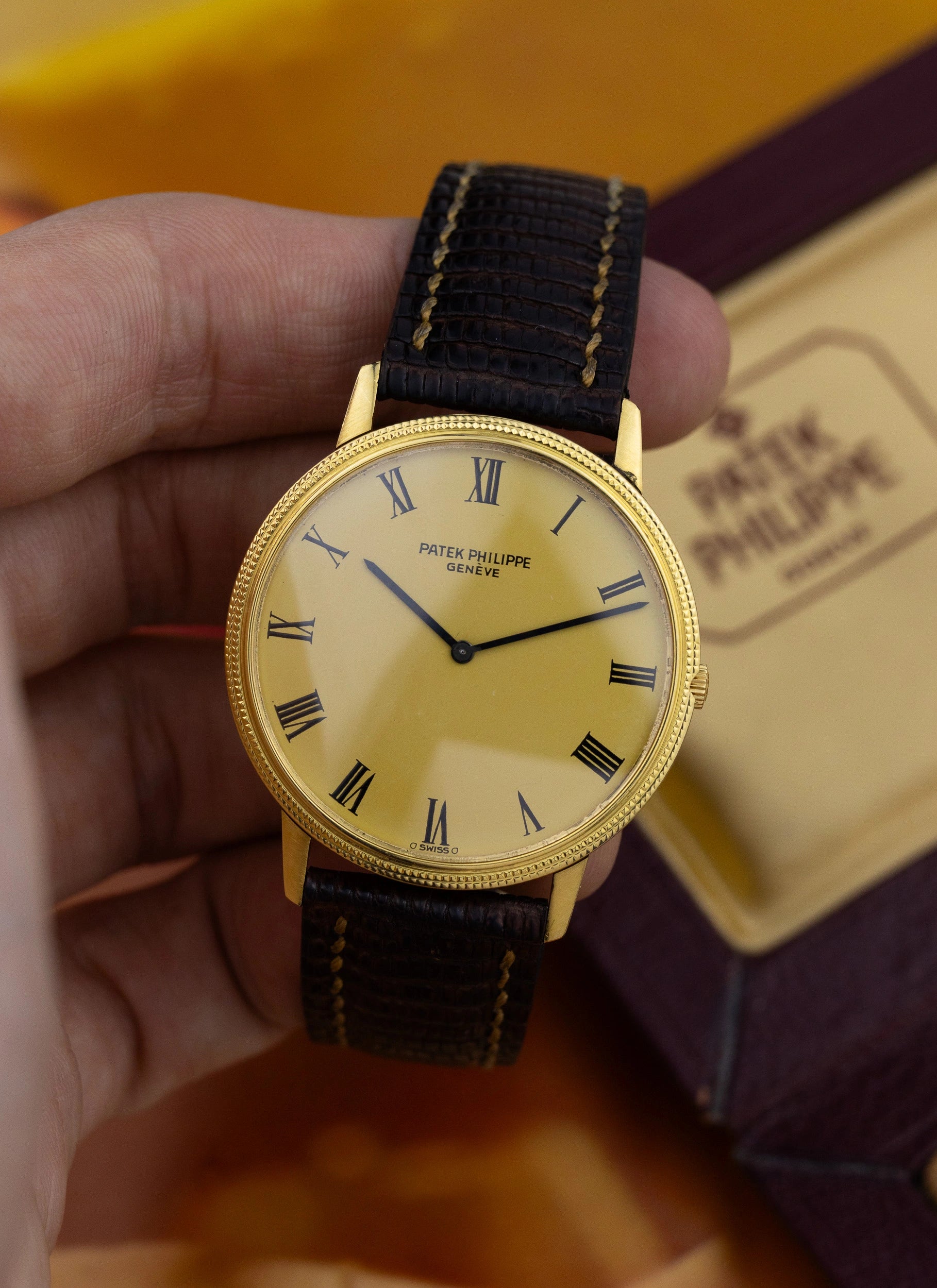 1970s 18K Patek Philippe Calatrava 3590 Clous de Paris Sigma Roman Dial