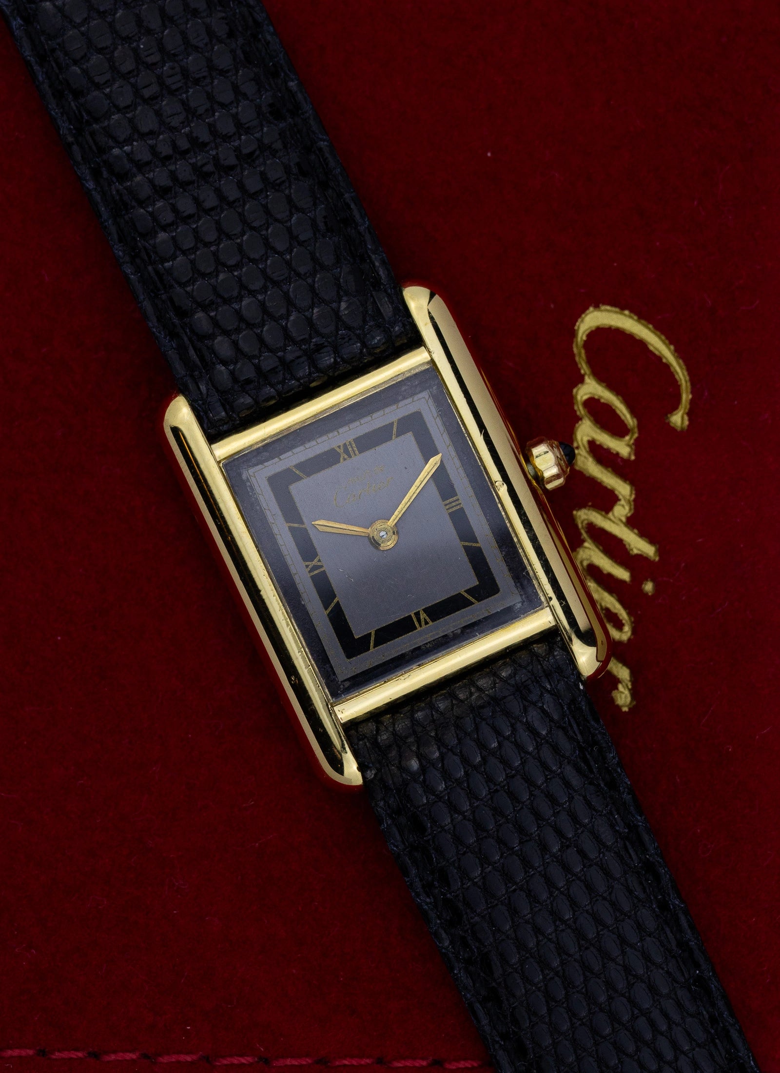 1990s Cartier Tank Black Art Deco Dial 3 66001 Box