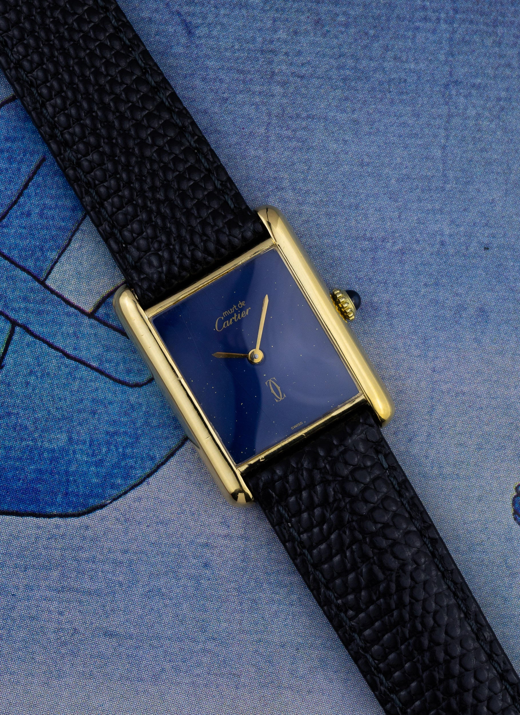 1980s Cartier Tank Lapis Lazuli Manual Winding