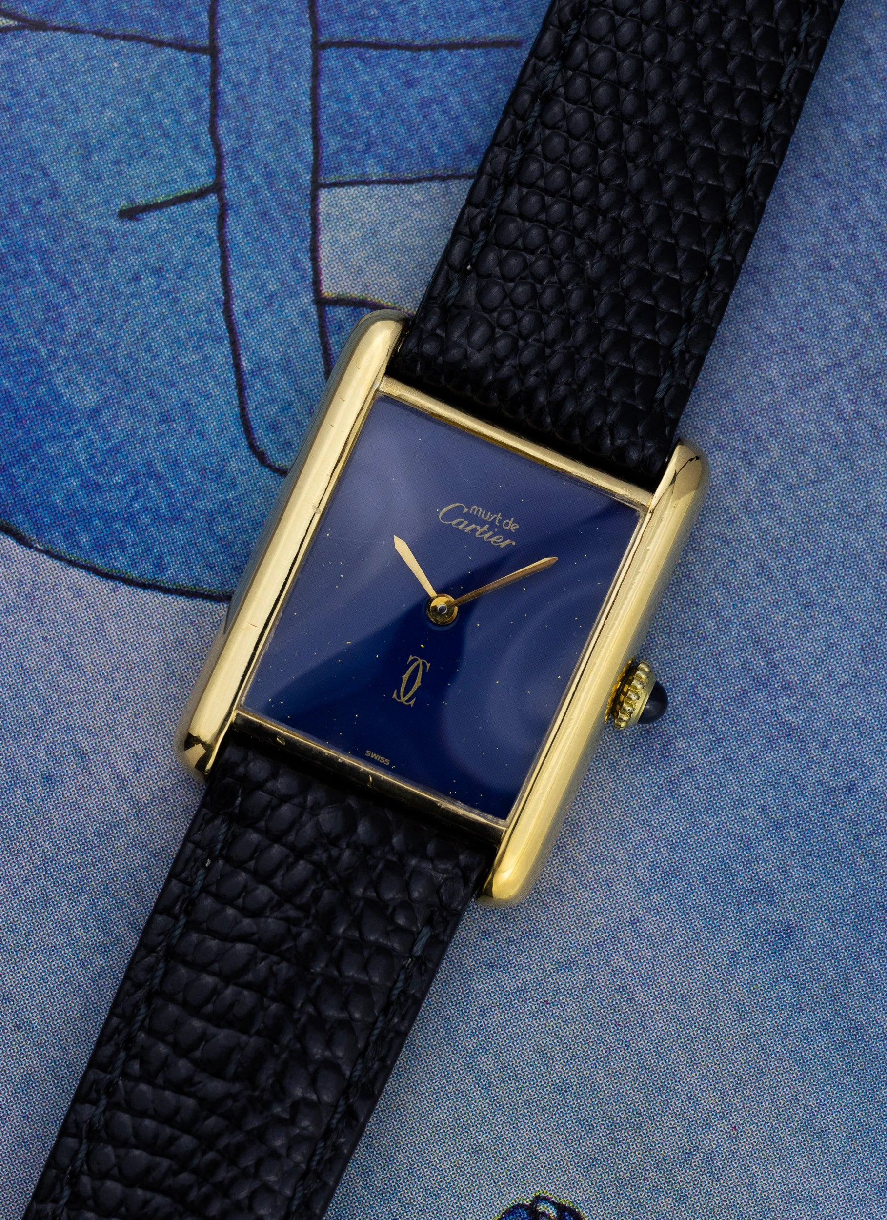 1980s Cartier Tank Lapis Lazuli Manual Winding