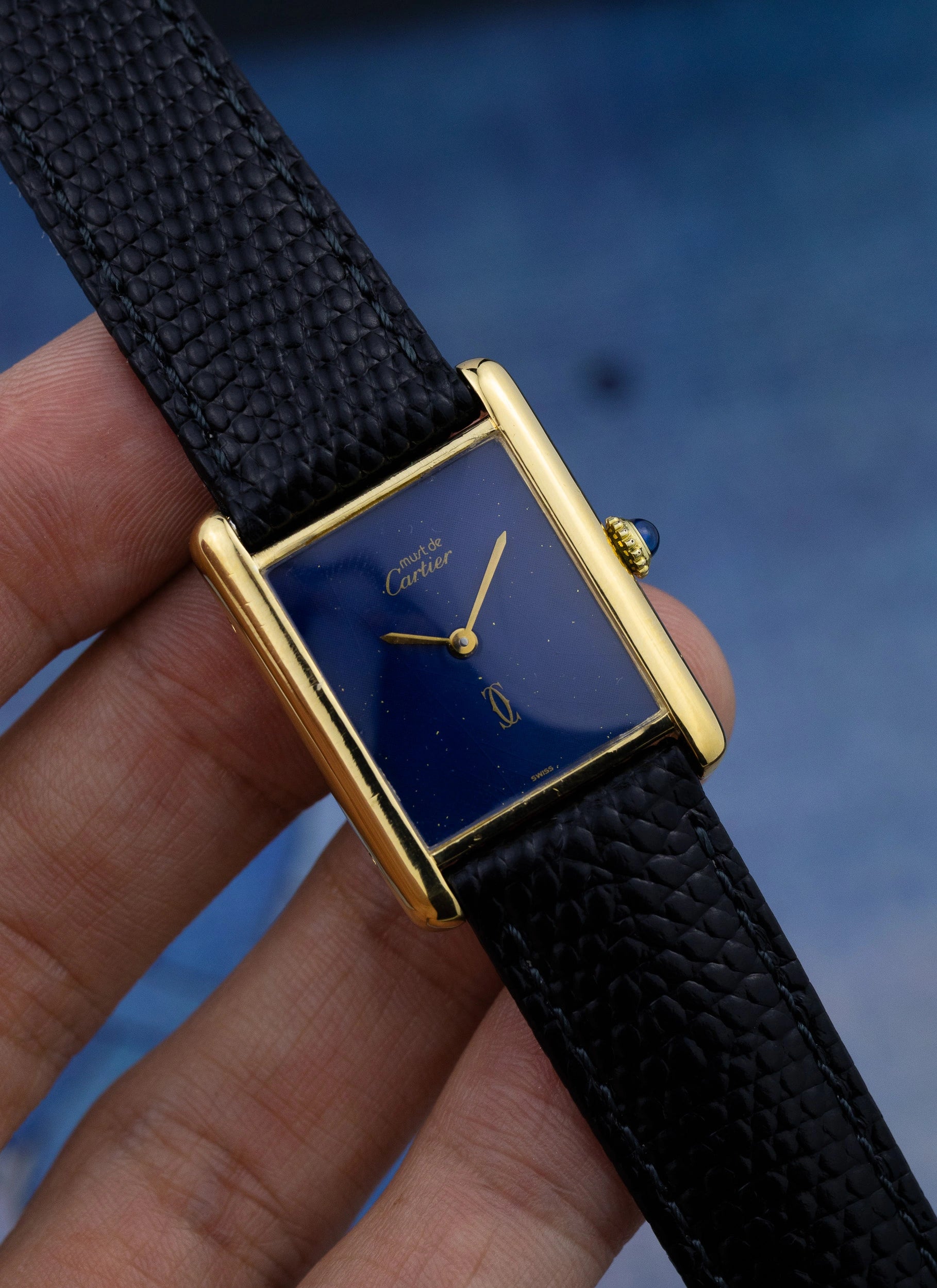 1980s Cartier Tank Lapis Lazuli Manual Winding