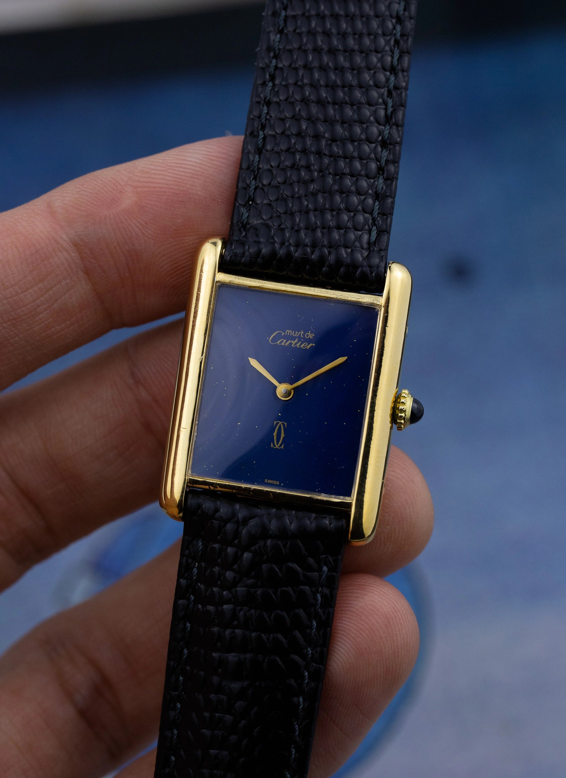 1980s Cartier Tank Lapis Lazuli Manual Winding
