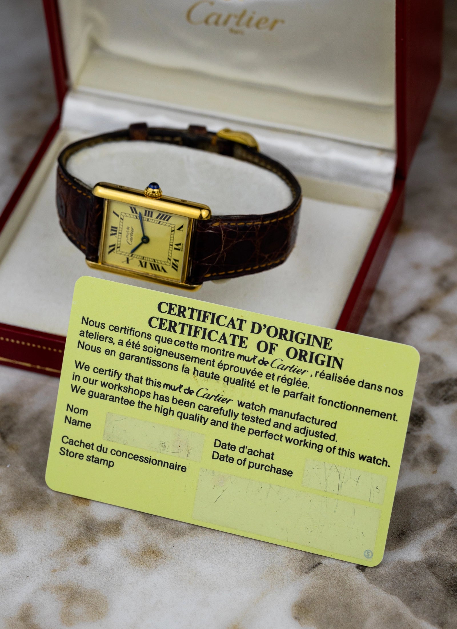 1990s Cartier Tank Must De Ivory Ref. 590005 Full Set