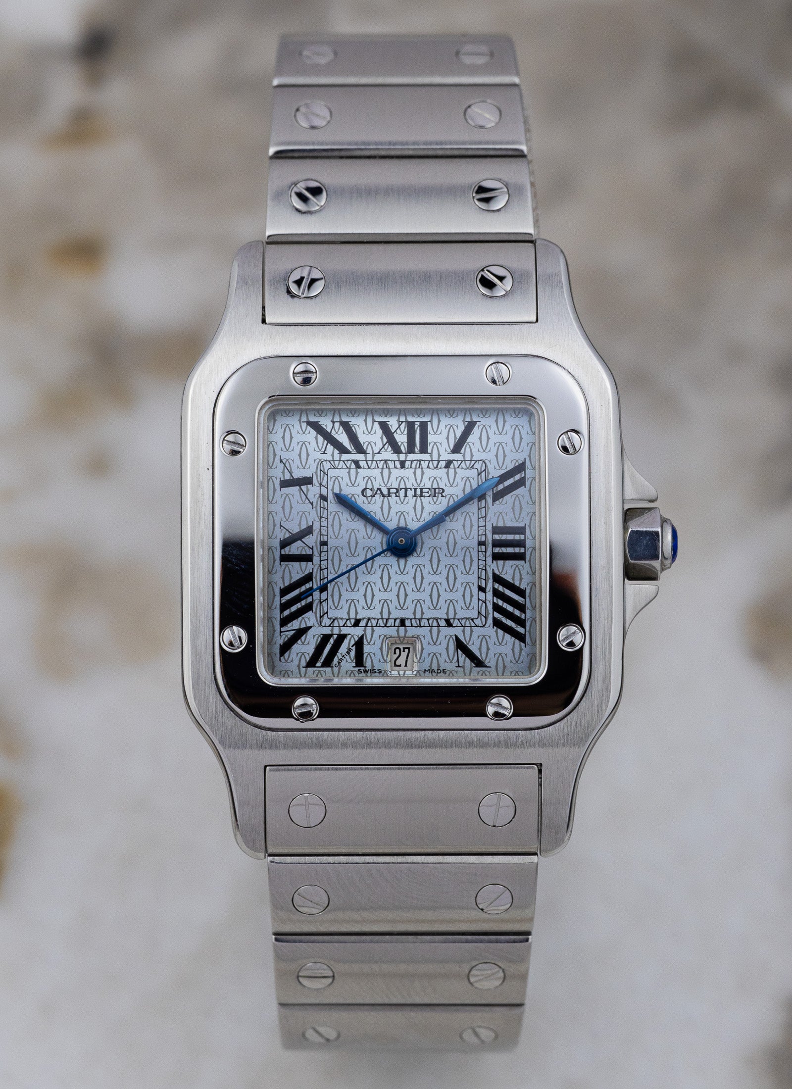 2005 Cartier Santos Galbee 1564 Ice Blue Anniversary Dial Full Set