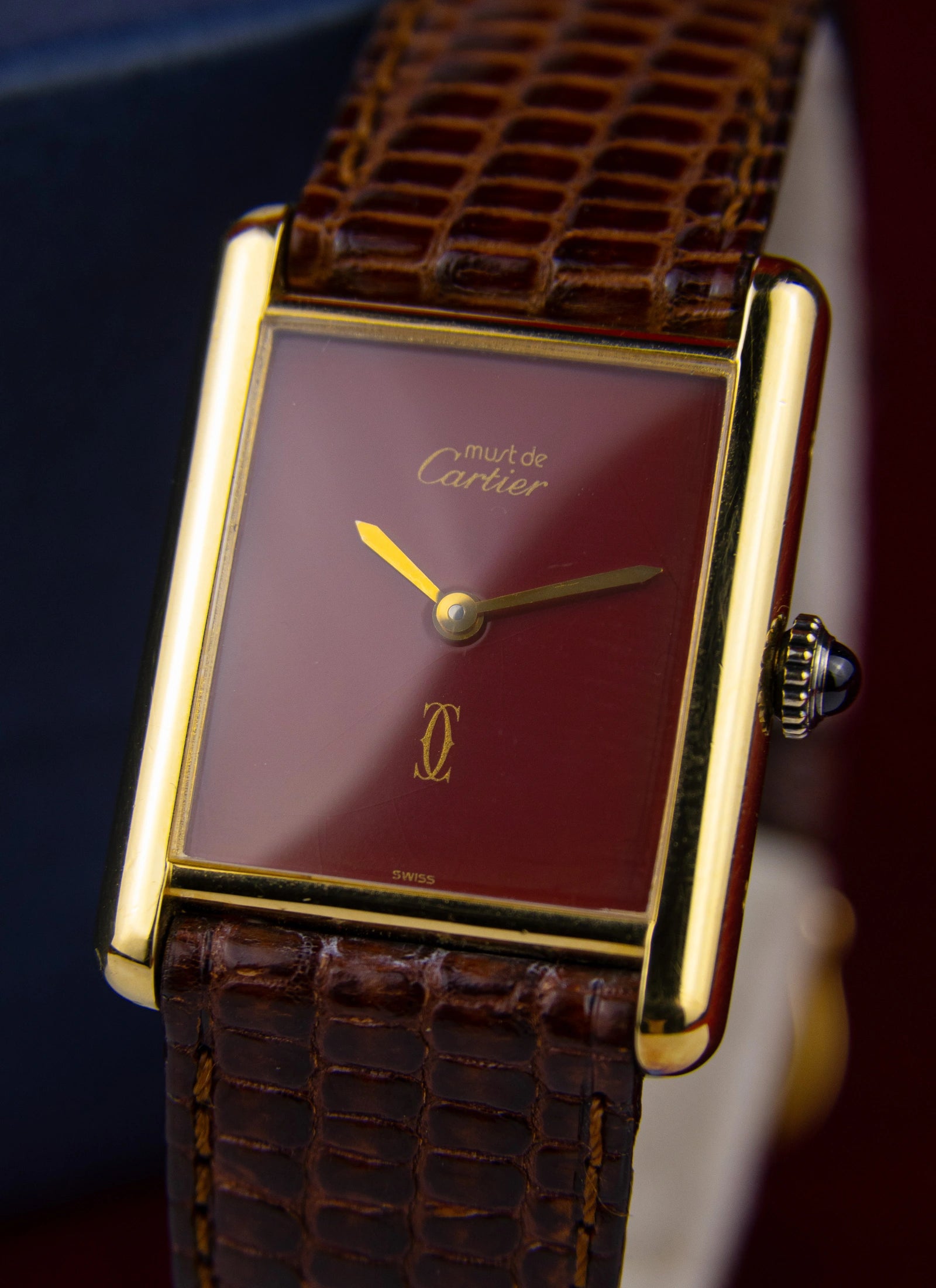 Ca. 1980s Must de Cartier Tank 59005 Burgundy Dial